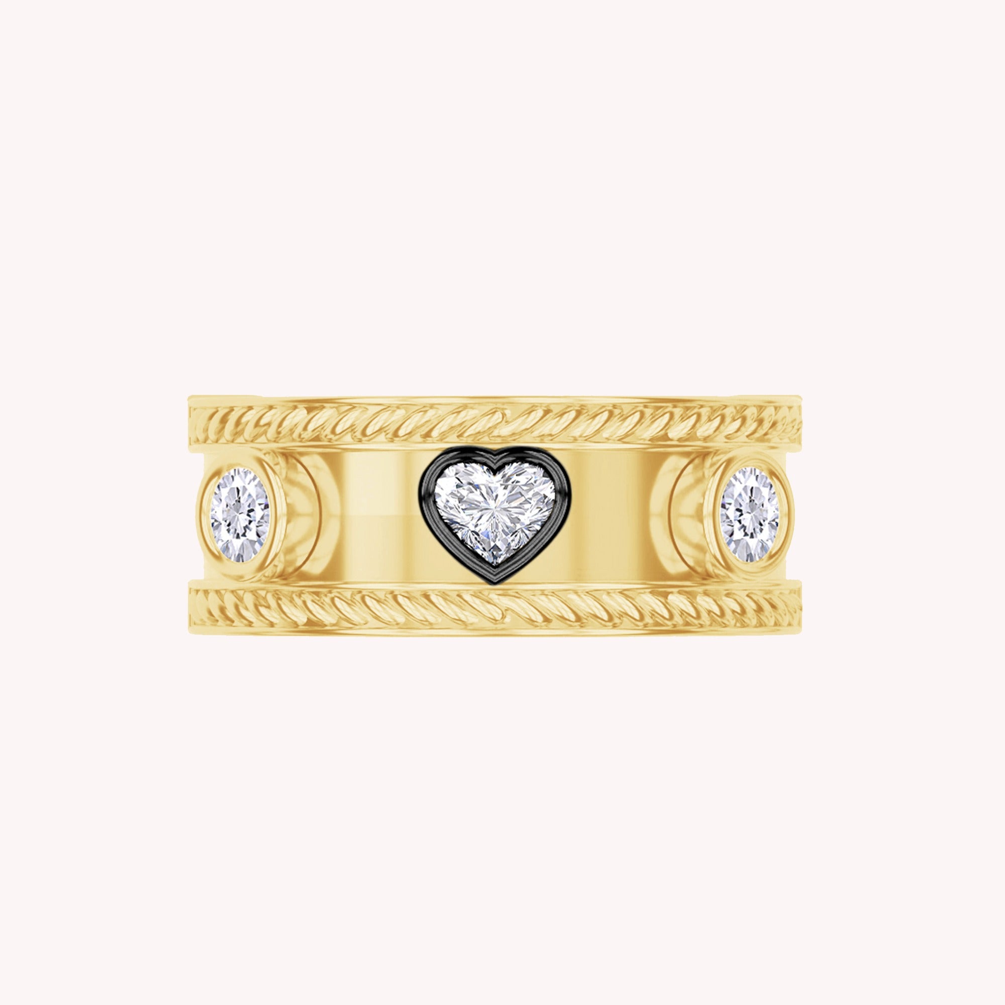 0.65 CT Heart and Round Lab Grown Diamond Oura Jacket Vintage Cigar Band Ring 5th - Generation