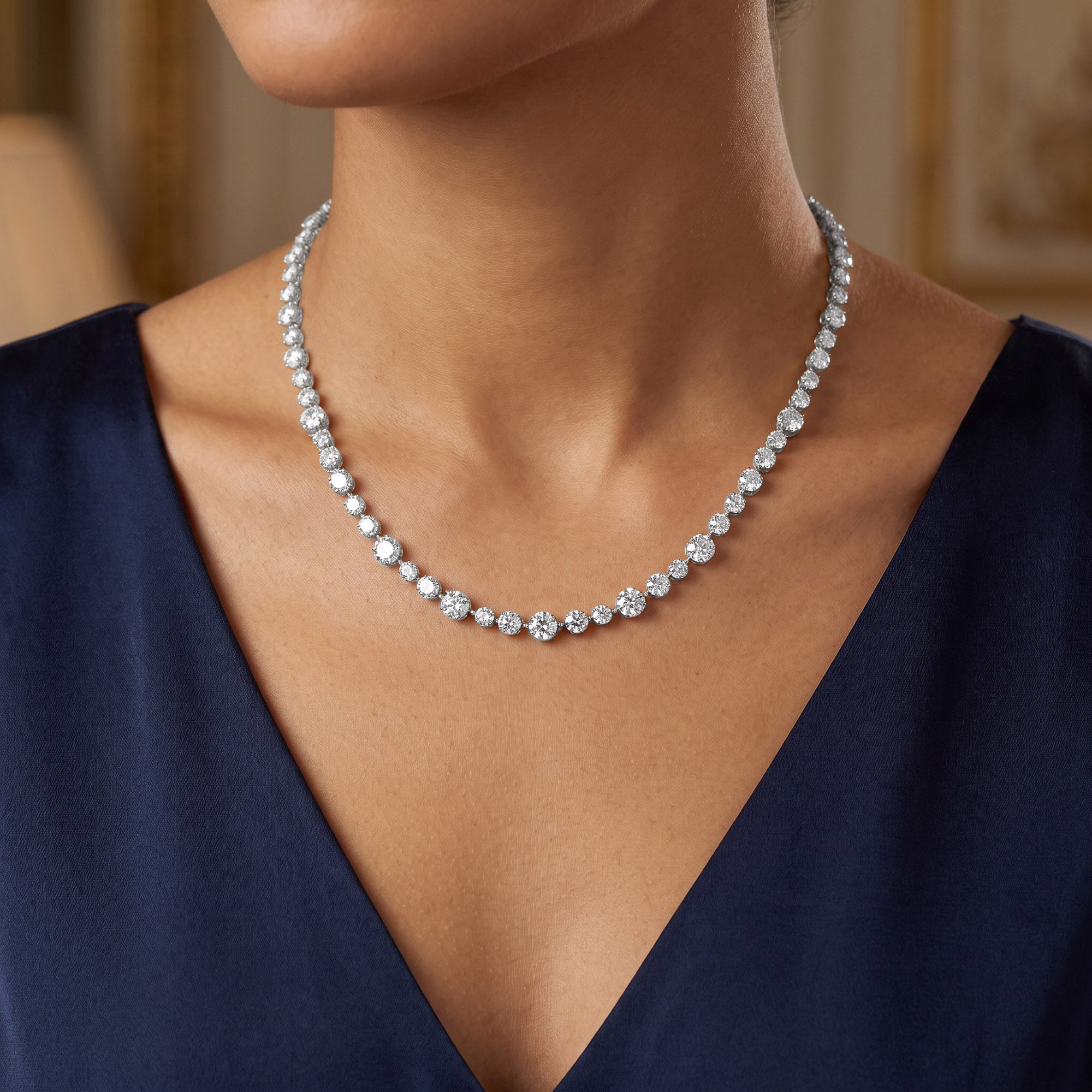 Classic 9.20 CTTW Round cut Lab-Grown Diamond Tennis Necklace