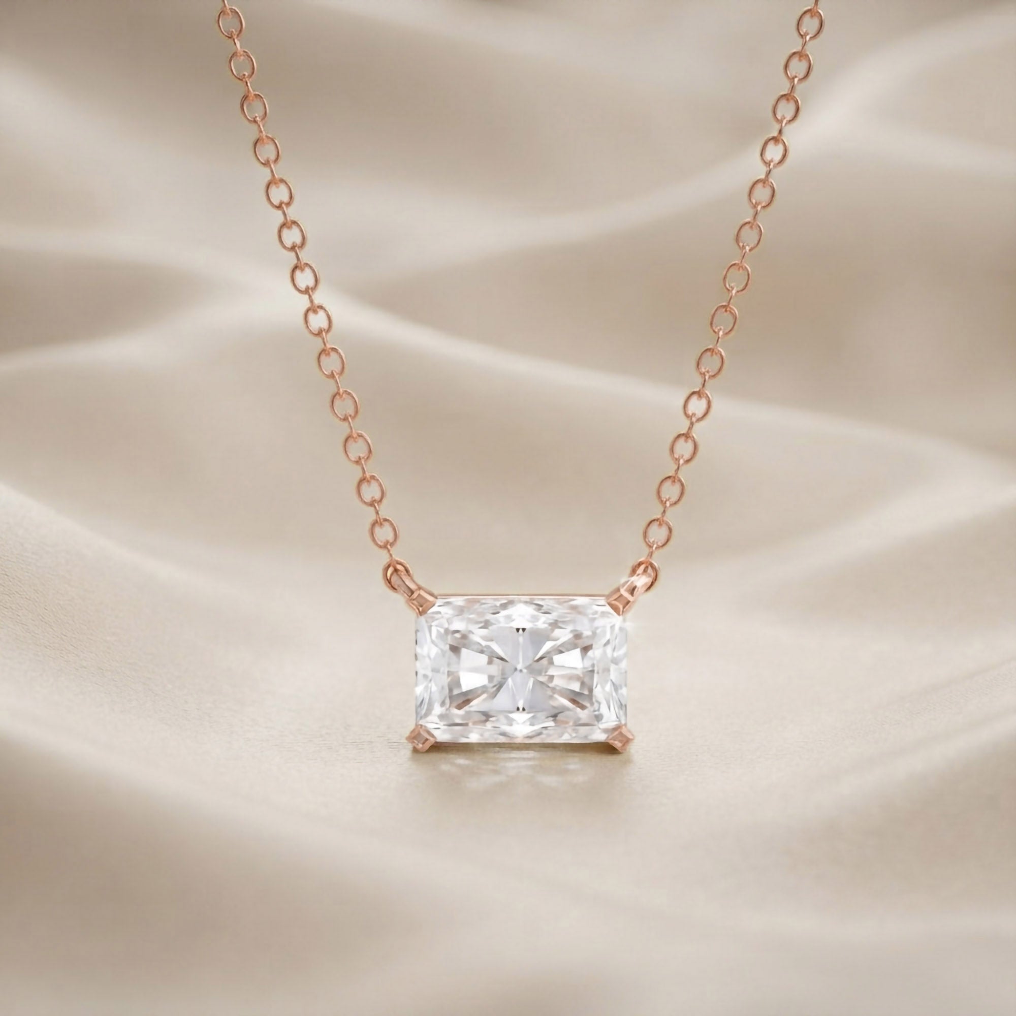 Classic Radiant Cut Lab Grown Diamond Solitaire Pendant Necklace for Women