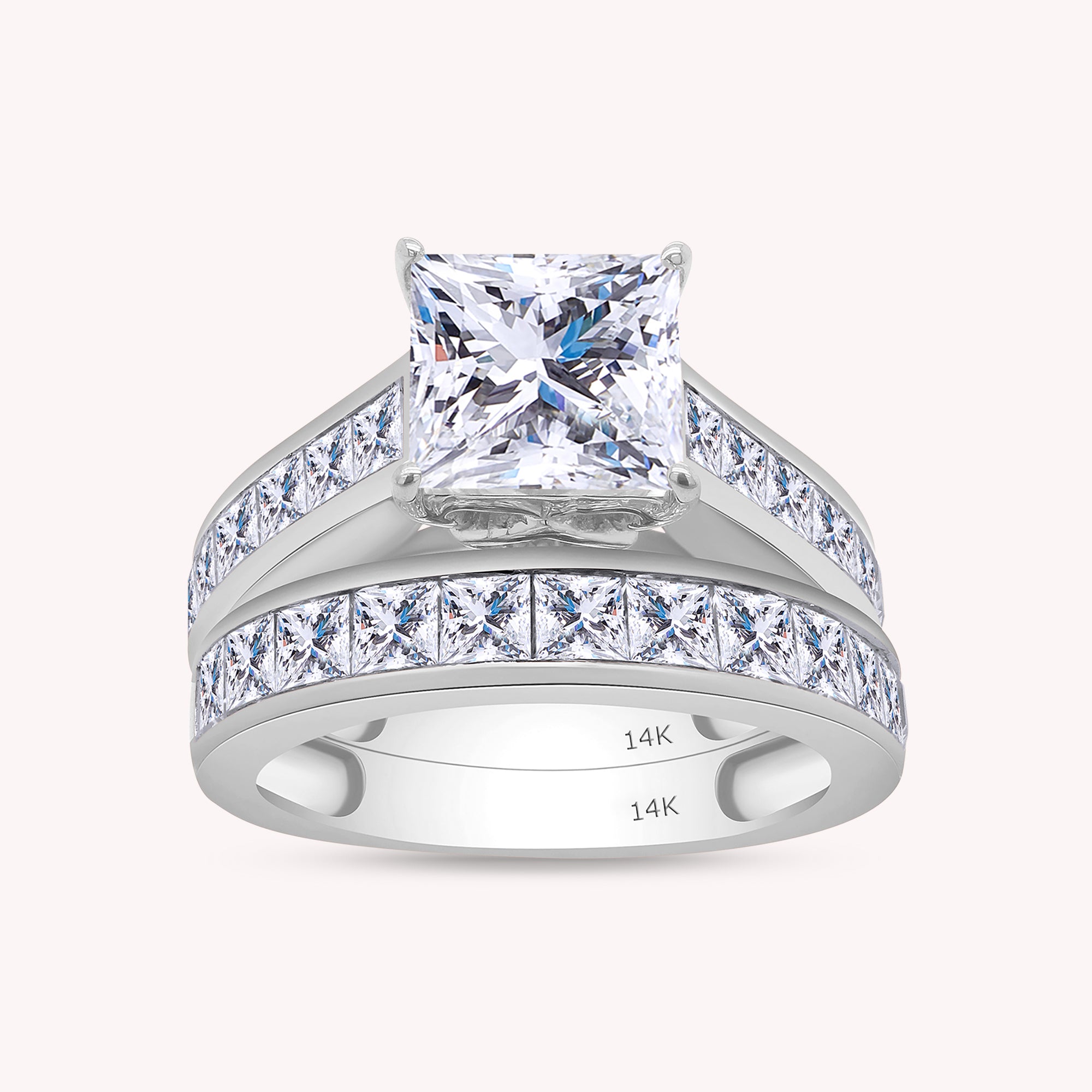 Modern Lab Grown Diamond Ring with 7mm Princess Cut Center Stone