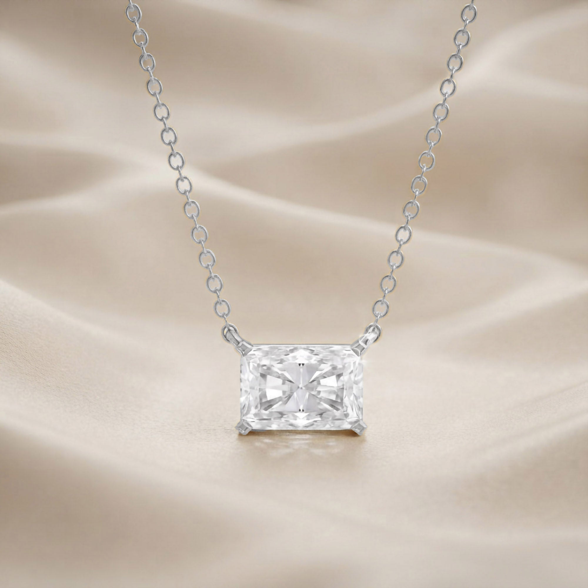 Classic Radiant Cut Lab Grown Diamond Solitaire Pendant Necklace for Women