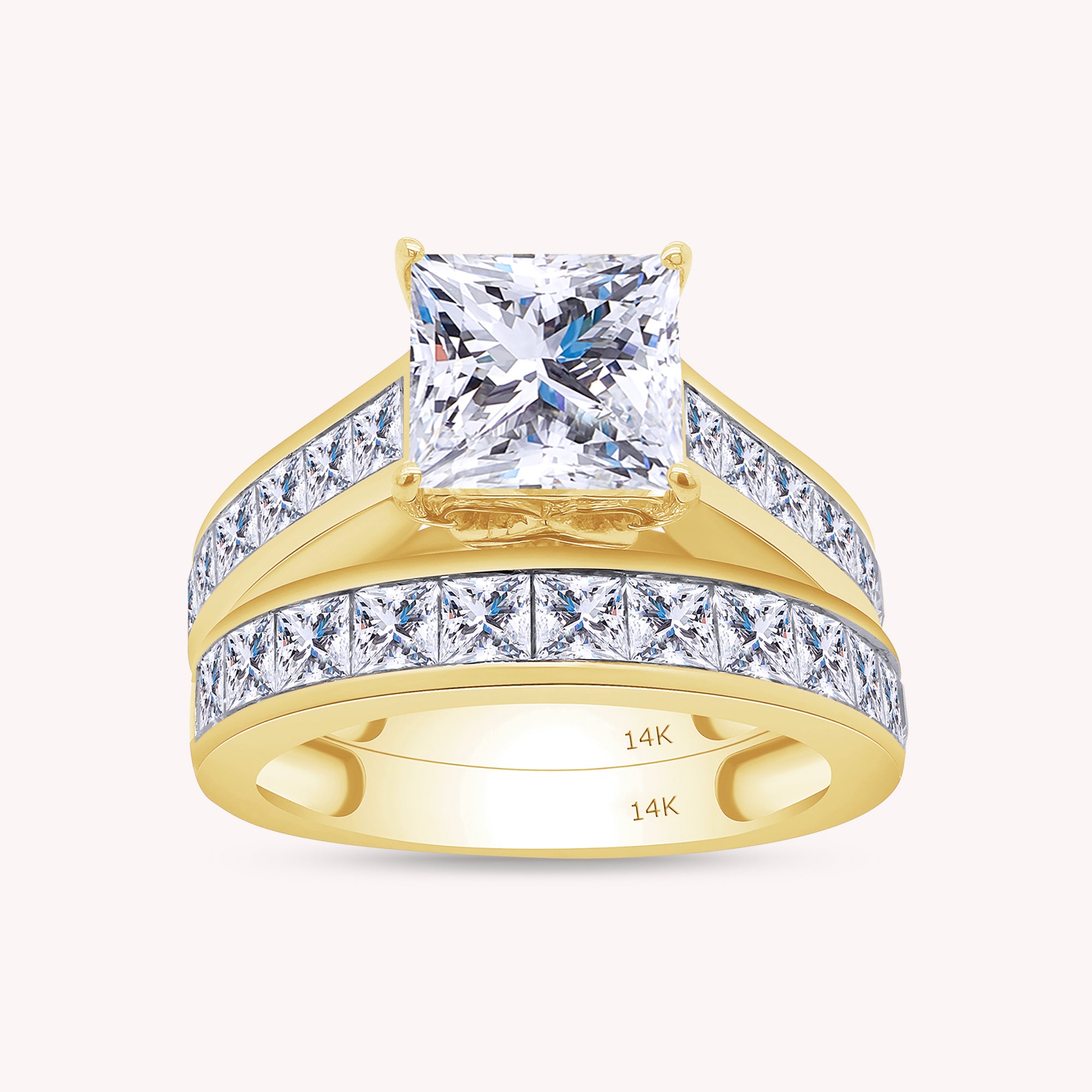 Modern Lab Grown Diamond Ring with 7mm Princess Cut Center Stone