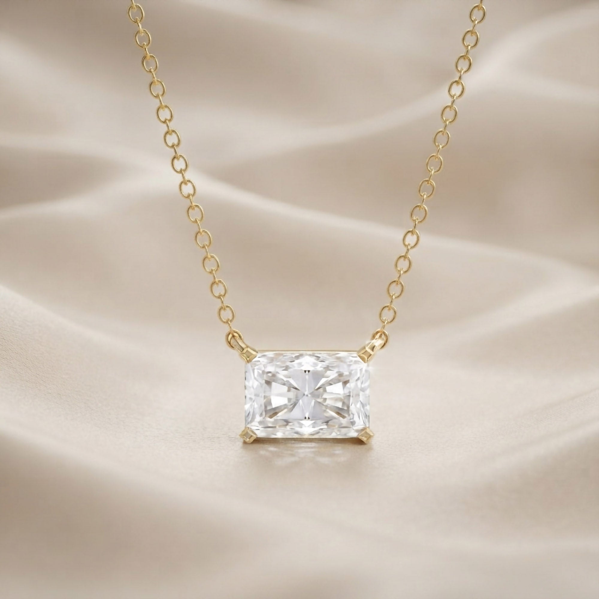 Classic Radiant Cut Lab Grown Diamond Solitaire Pendant Necklace for Women