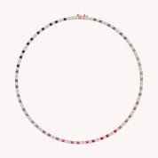 3MM Round Shape White Cubic Zirconia Rainbow Tennis Necklace