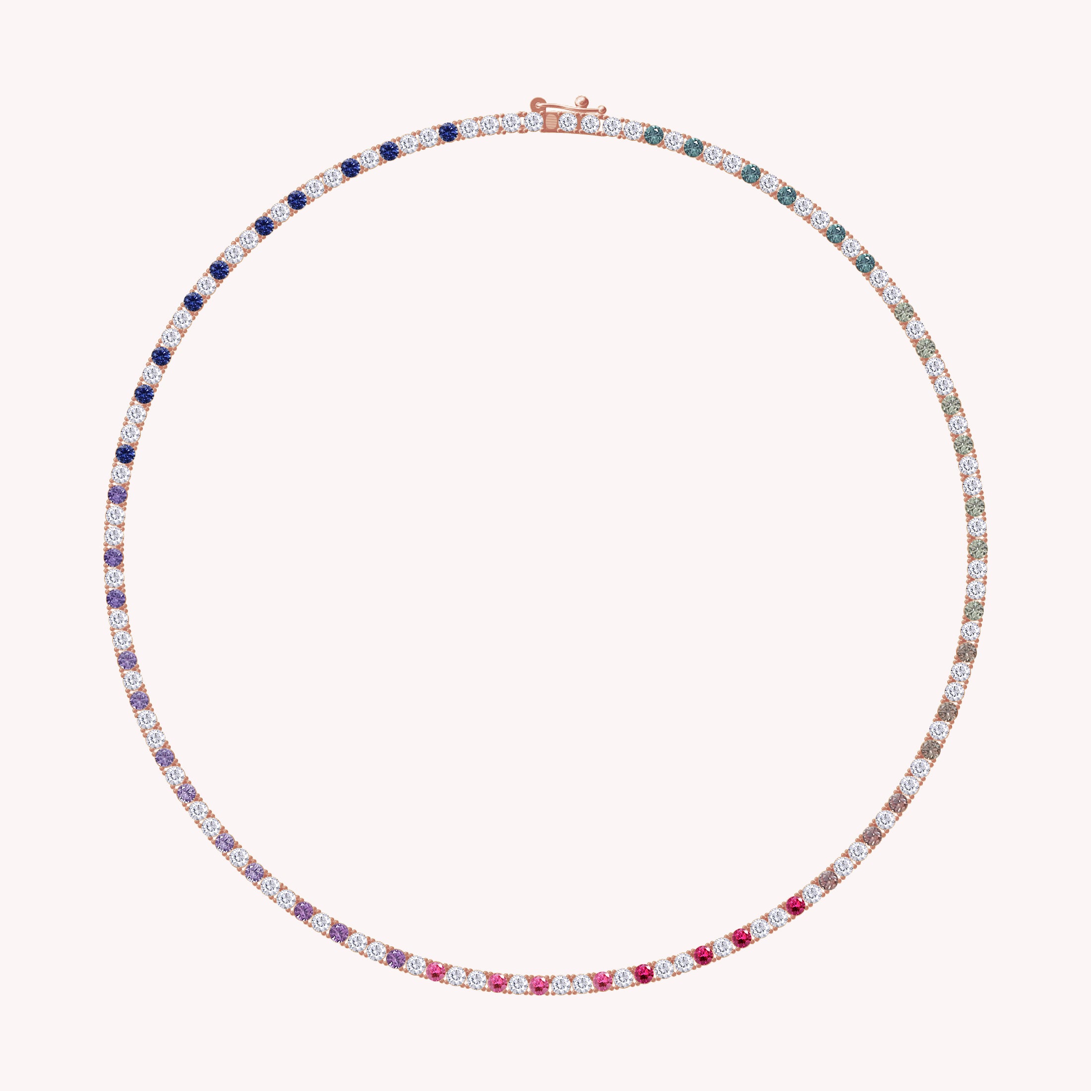 3MM Round Shape White Cubic Zirconia Rainbow Tennis Necklace