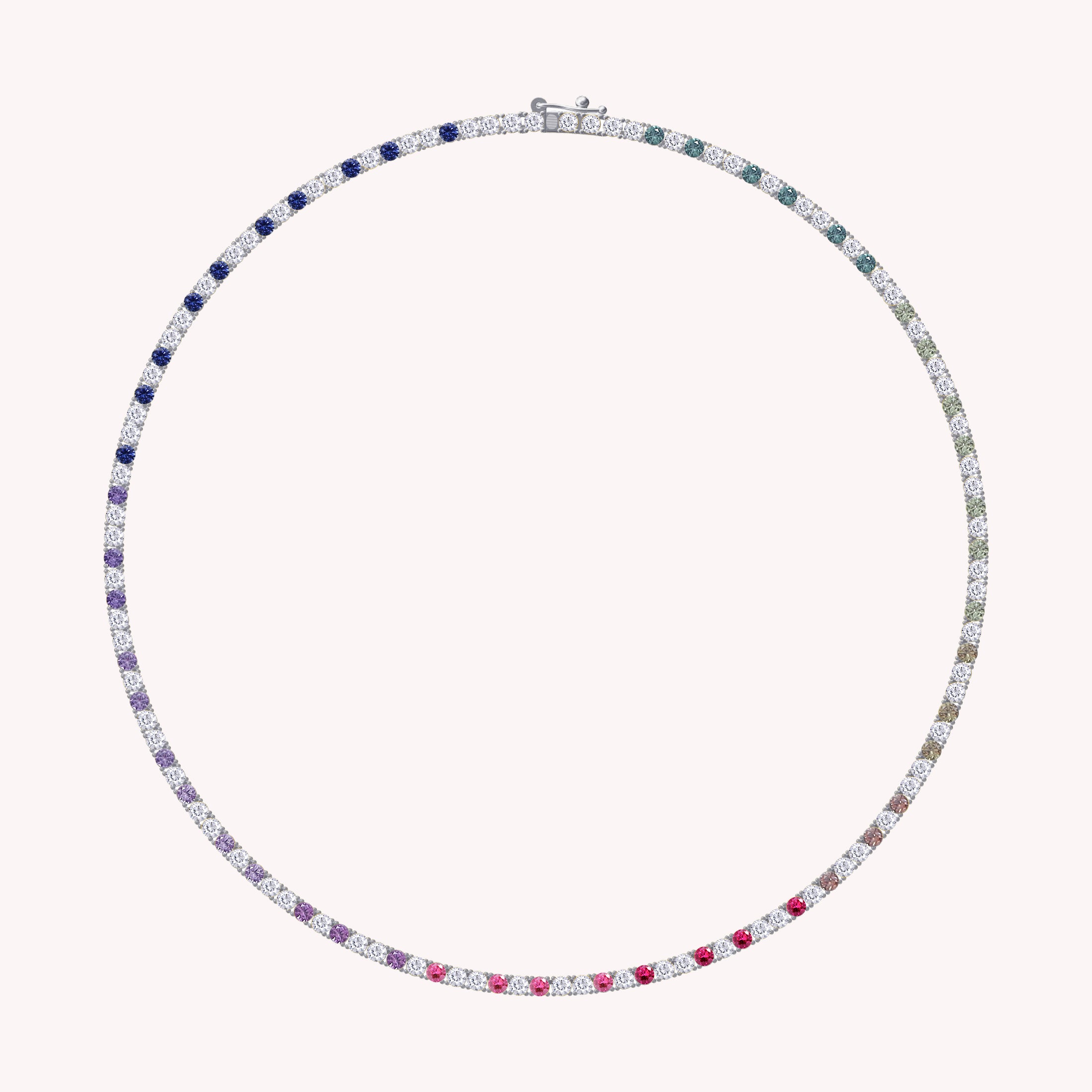 3MM Round Shape White Cubic Zirconia Rainbow Tennis Necklace