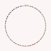 3MM Round Shape White Cubic Zirconia Rainbow Tennis Necklace