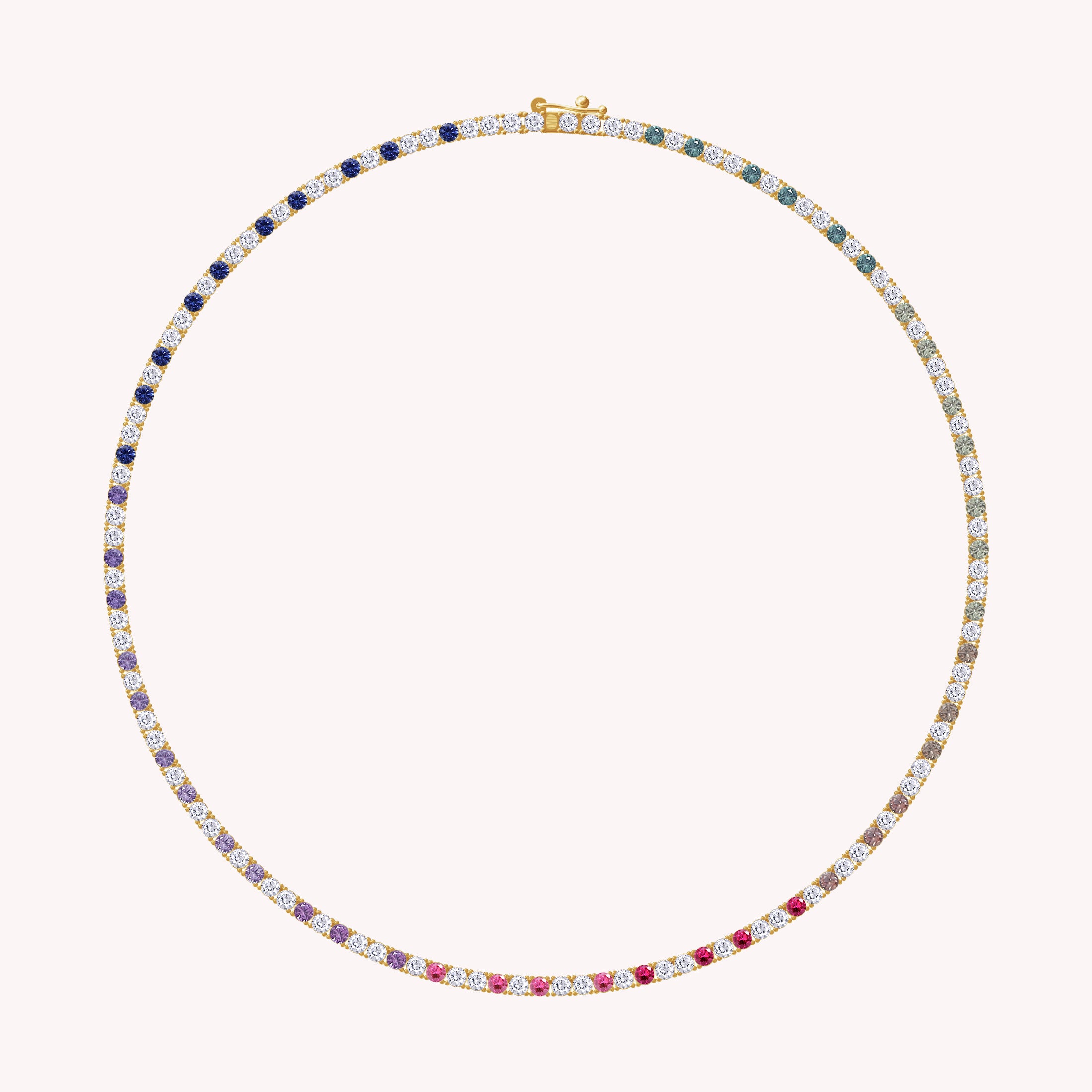 3MM Round Shape White Cubic Zirconia Rainbow Tennis Necklace