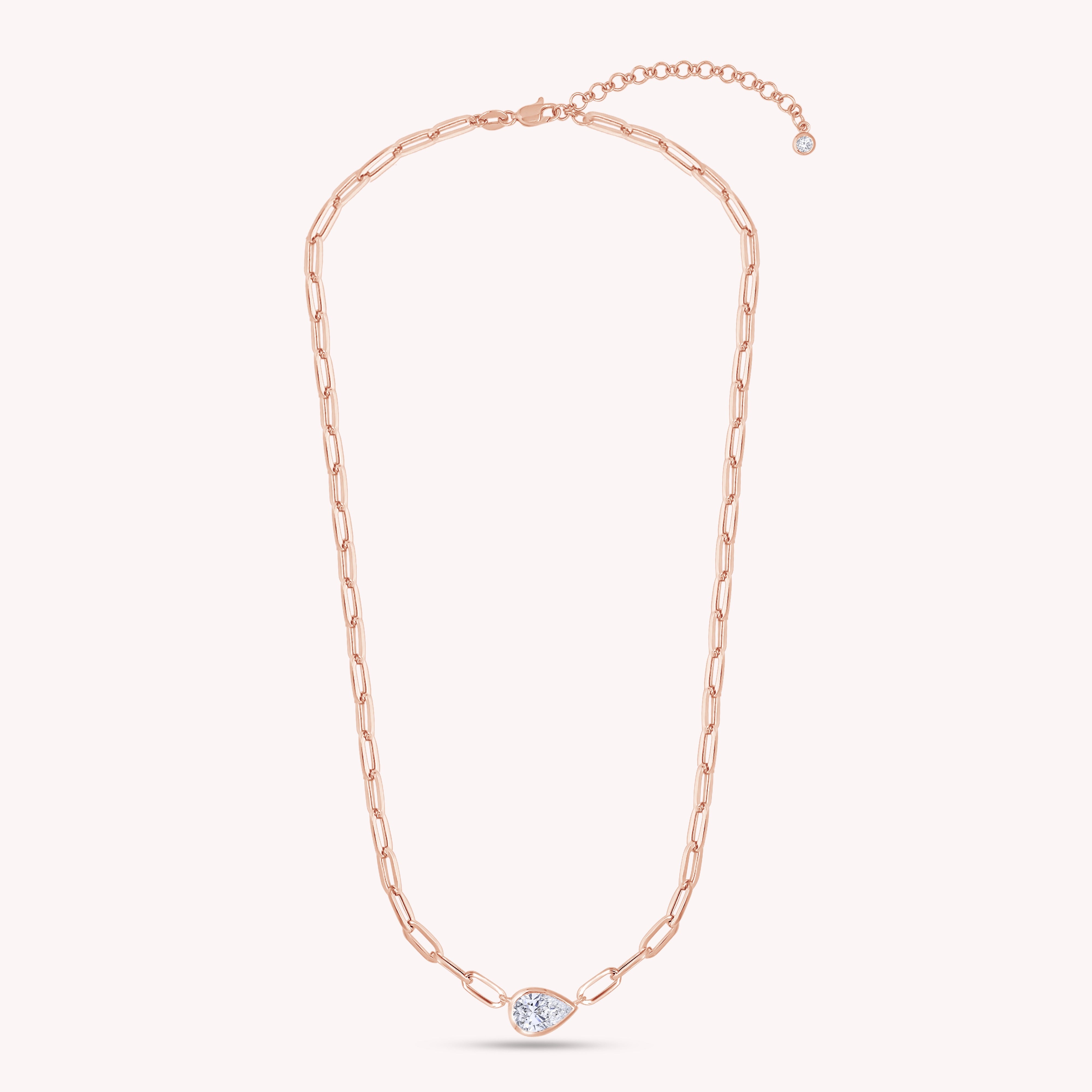Solitaire Link Chain Necklace Lab Grown Diamond Necklace 16"+2" Extender