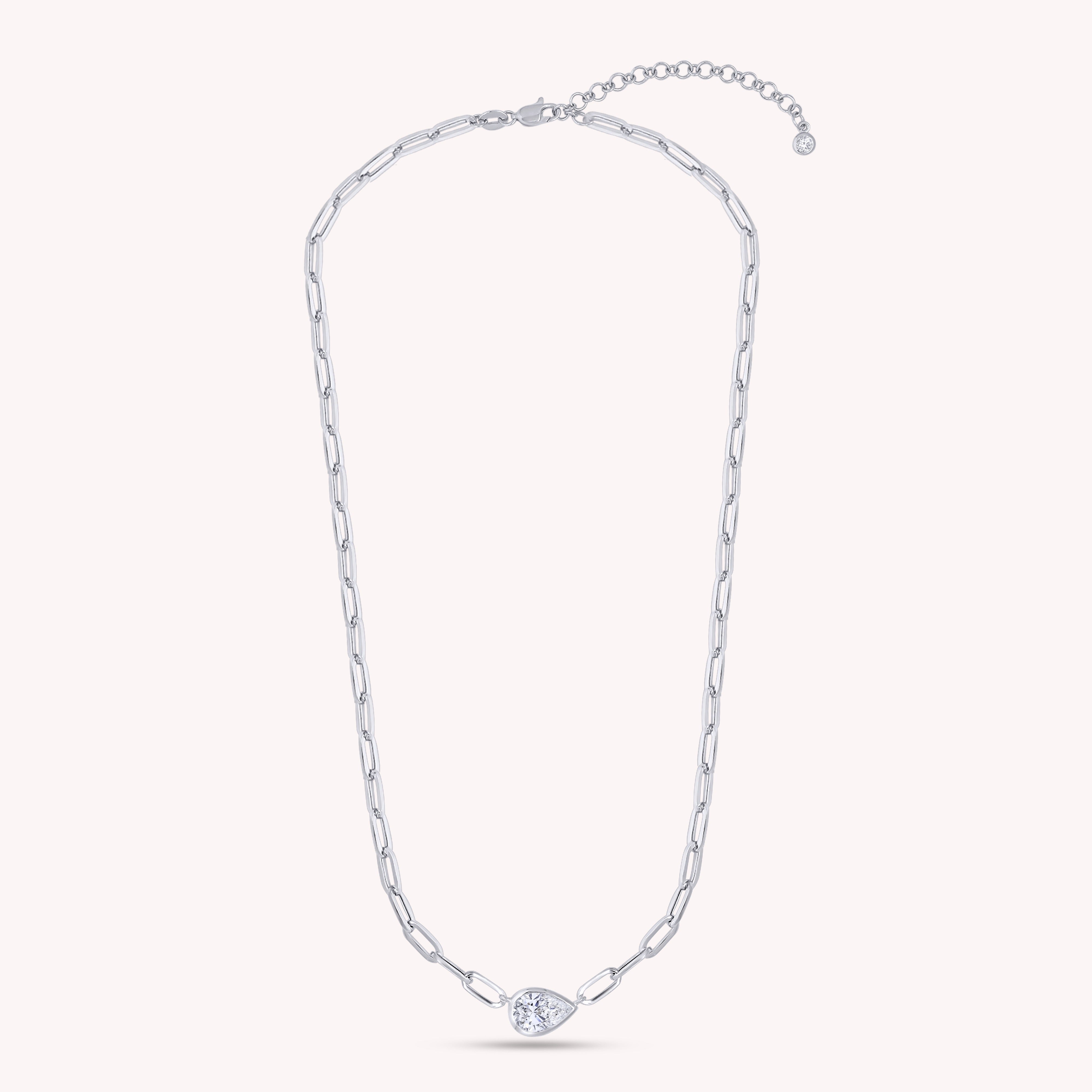 Solitaire Link Chain Necklace Lab Grown Diamond Necklace 16"+2" Extender