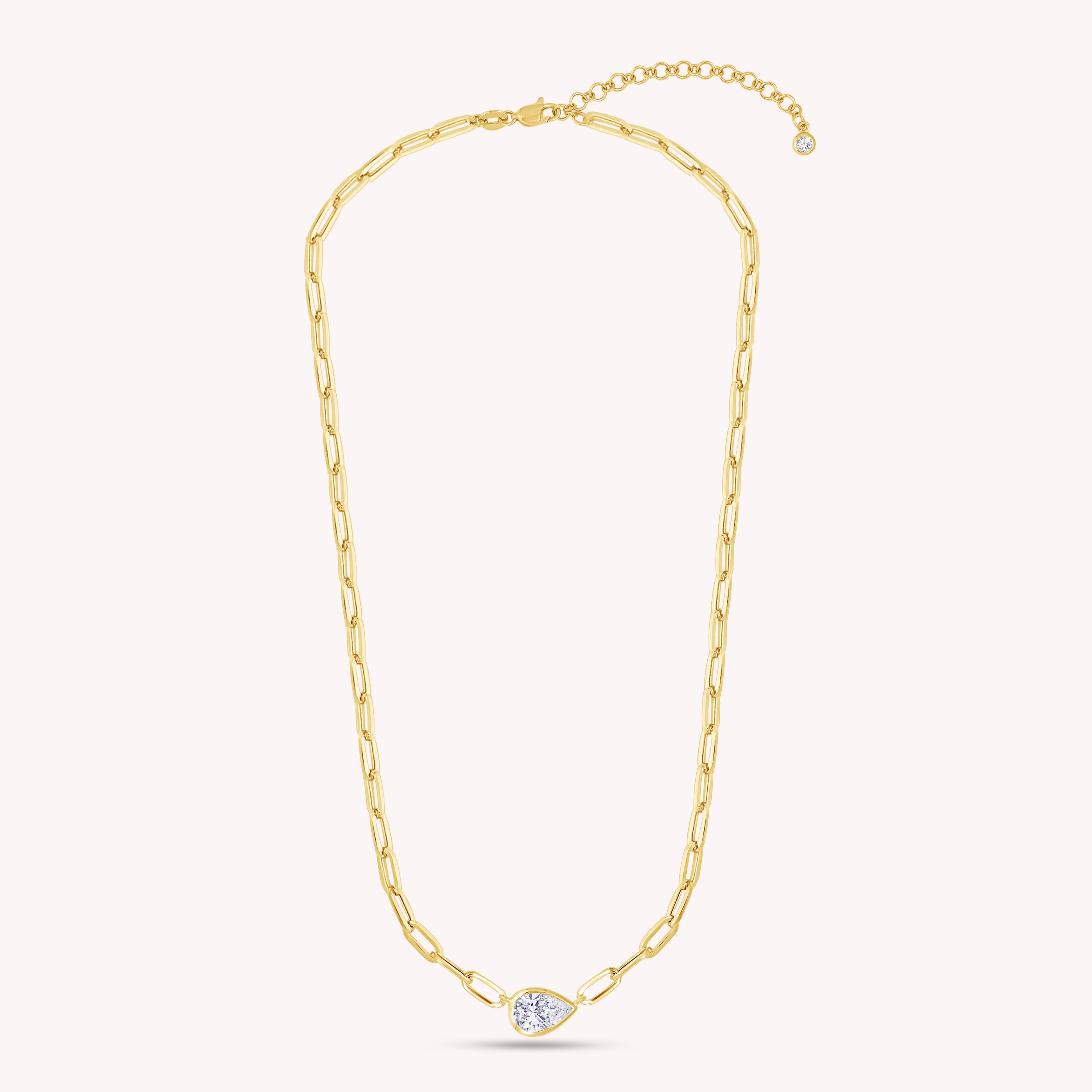 Solitaire Link Chain Necklace Lab Grown Diamond Necklace 16"+2" Extender