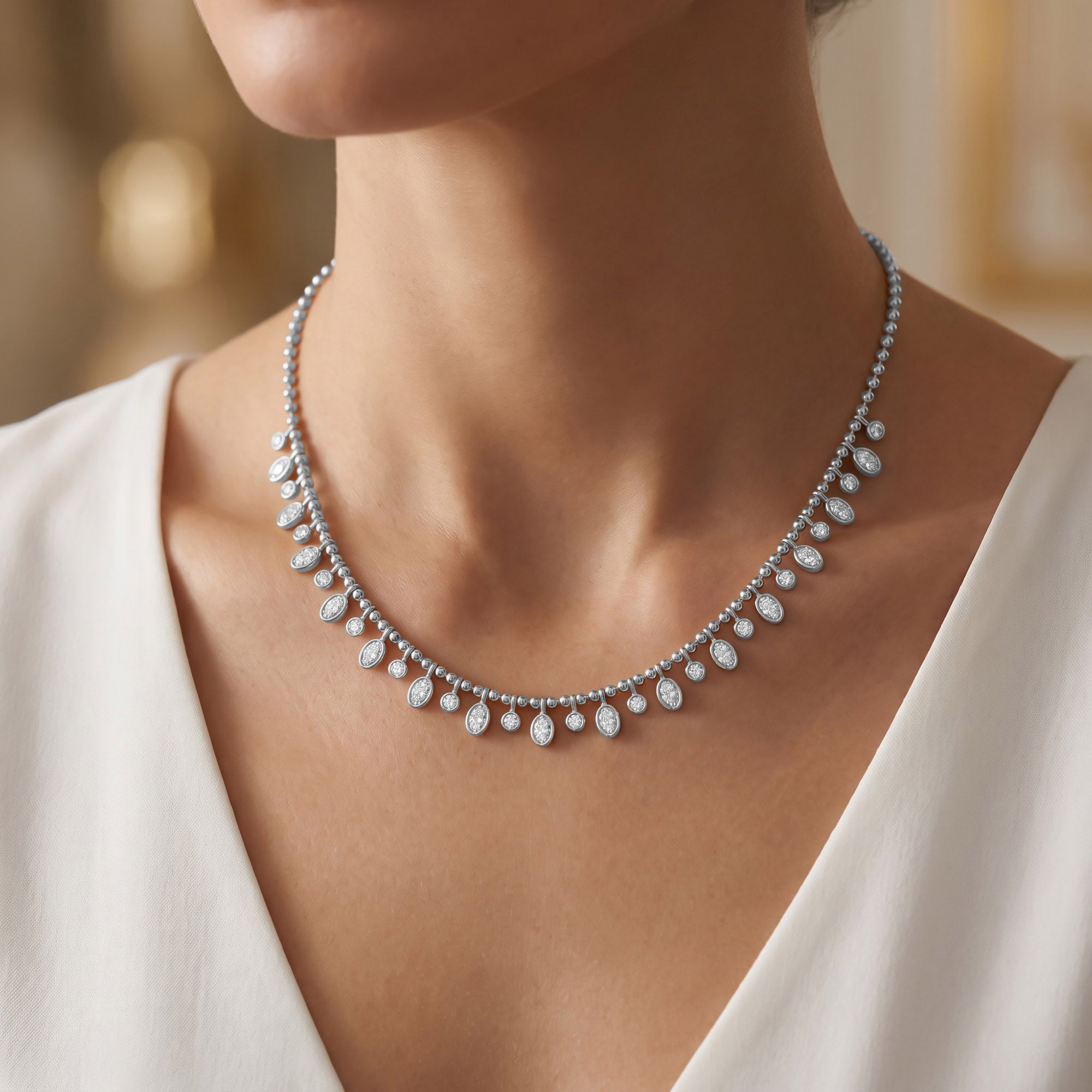 1.25 Cttw Round & Oval Cut Lab Grown Diamond Fringe Station Necklace