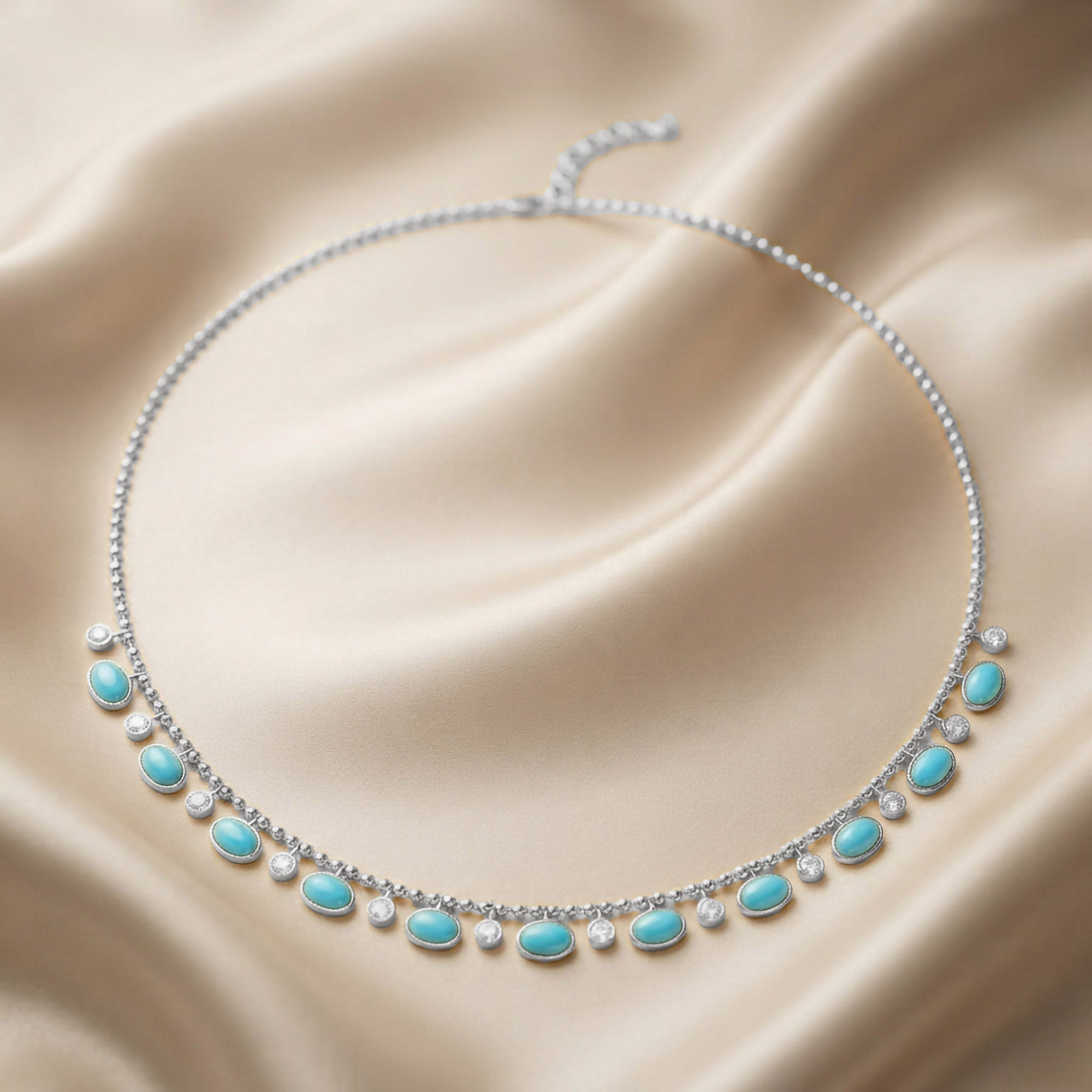 16" Turquoise & Lab Grown Diamond Ball Chain Necklace