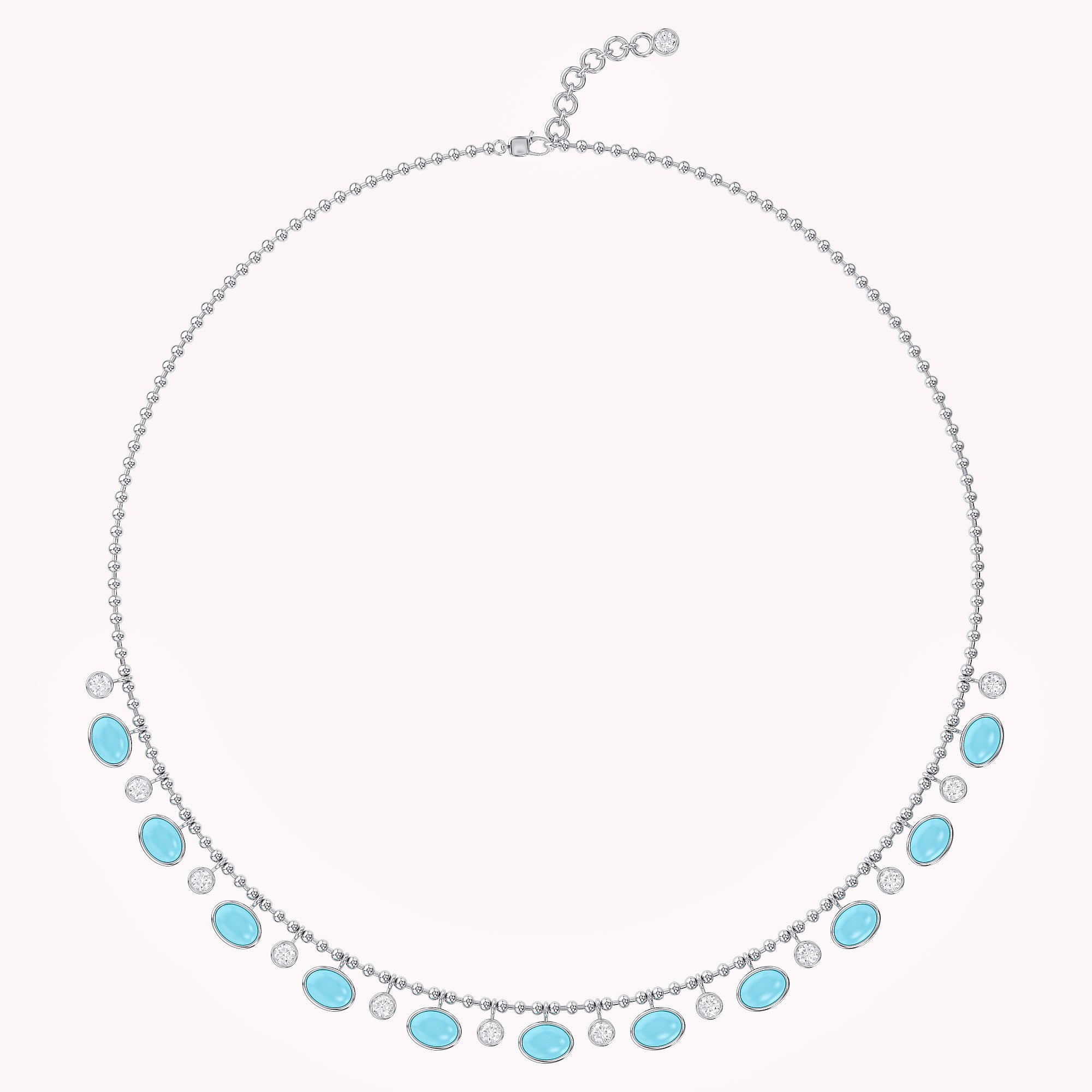 16" Turquoise & Lab Grown Diamond Ball Chain Necklace