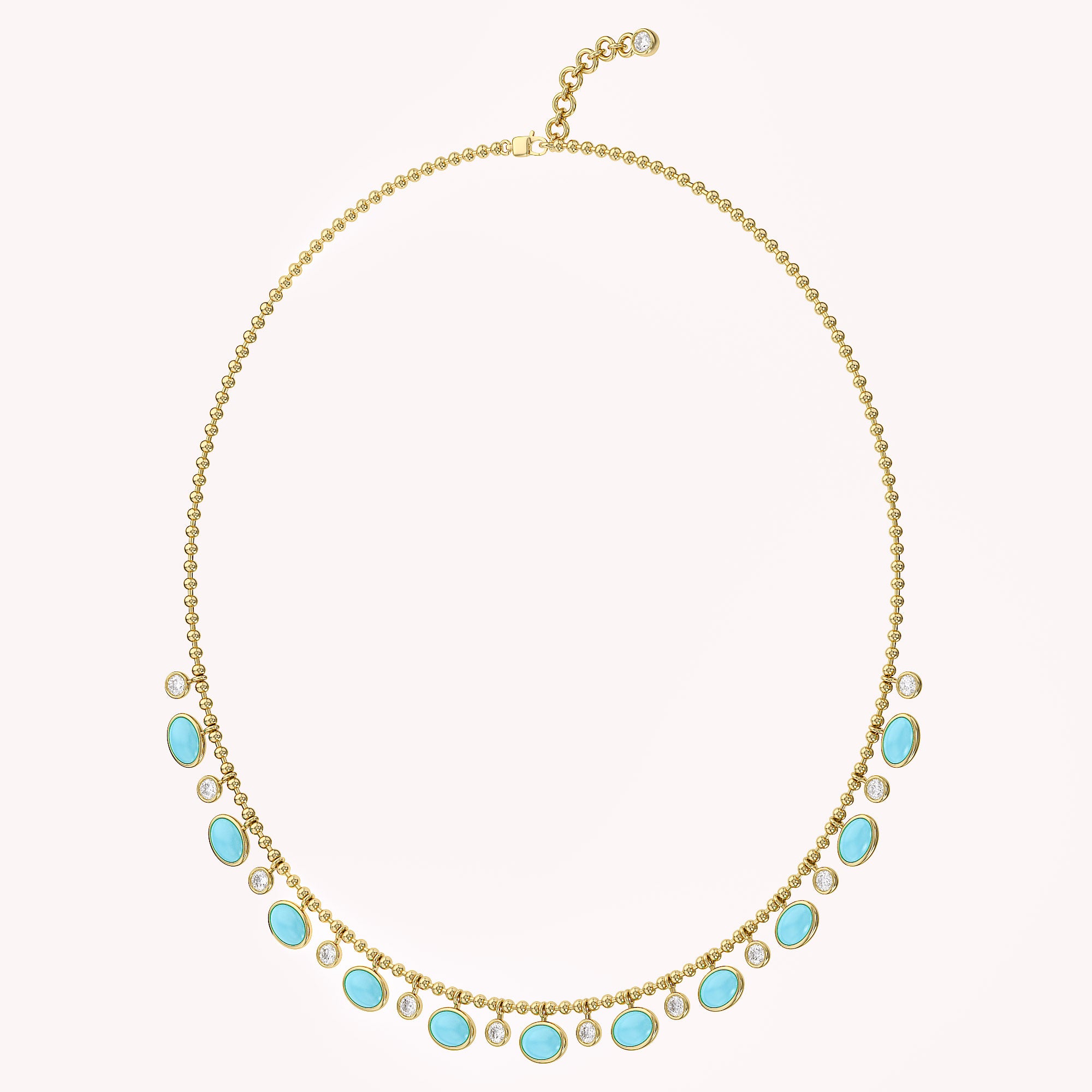 16" Turquoise & Lab Grown Diamond Ball Chain Necklace