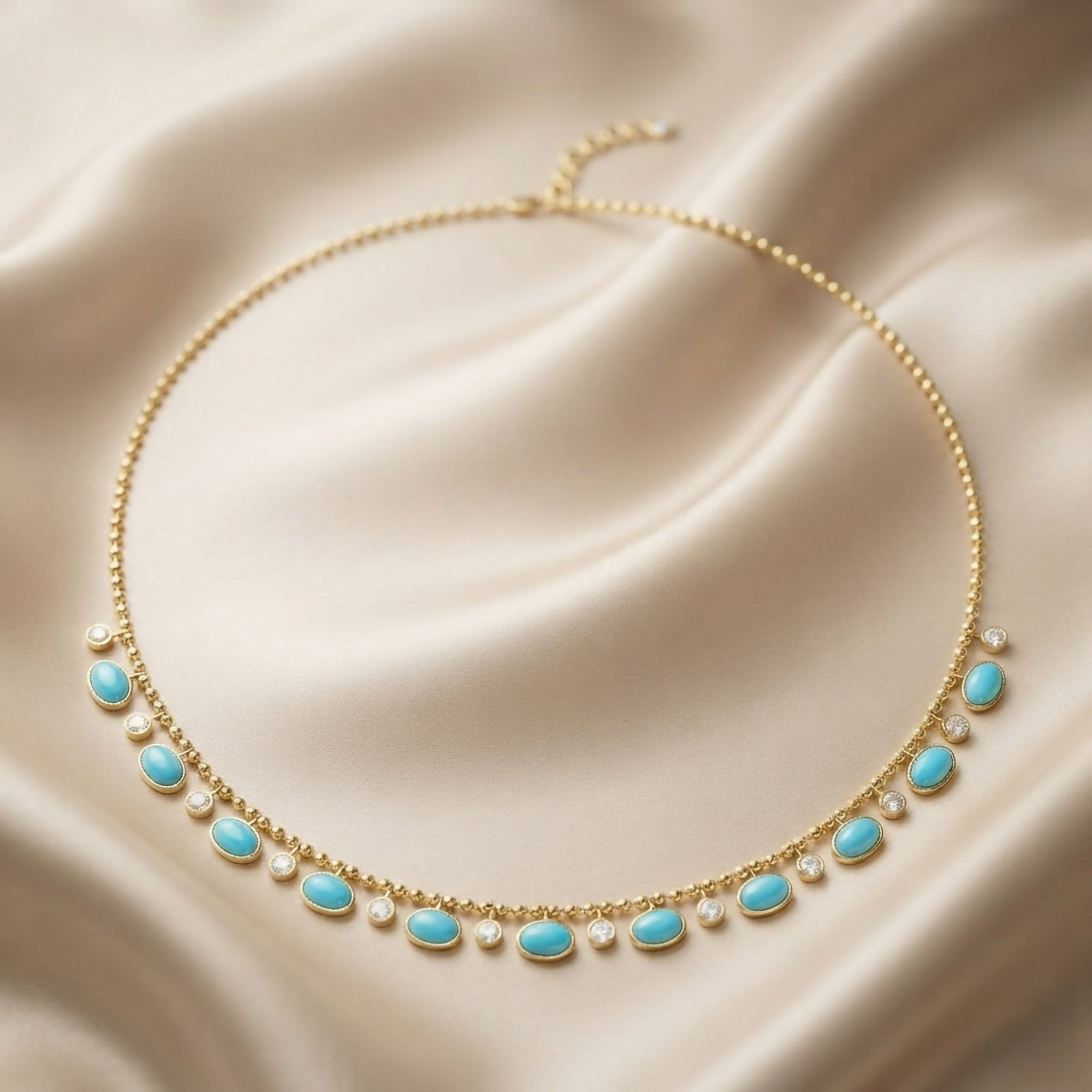 16" Turquoise & Lab Grown Diamond Ball Chain Necklace