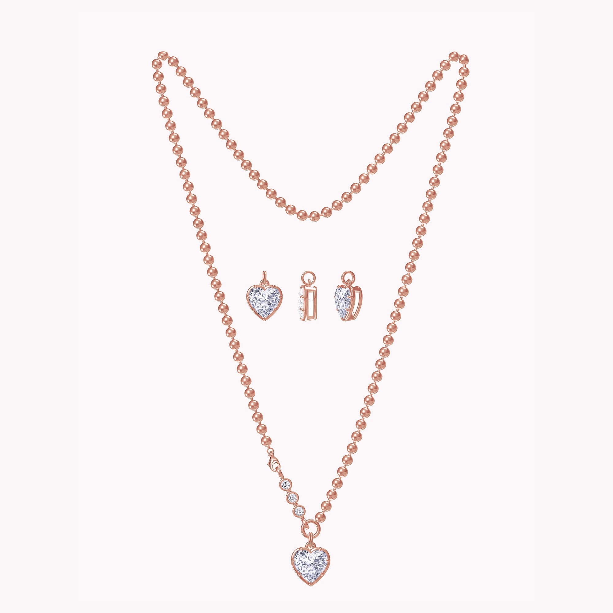Heart and Round Lab Created Moissanite and Lab Grown Diamond Solitaire Pendant Necklace