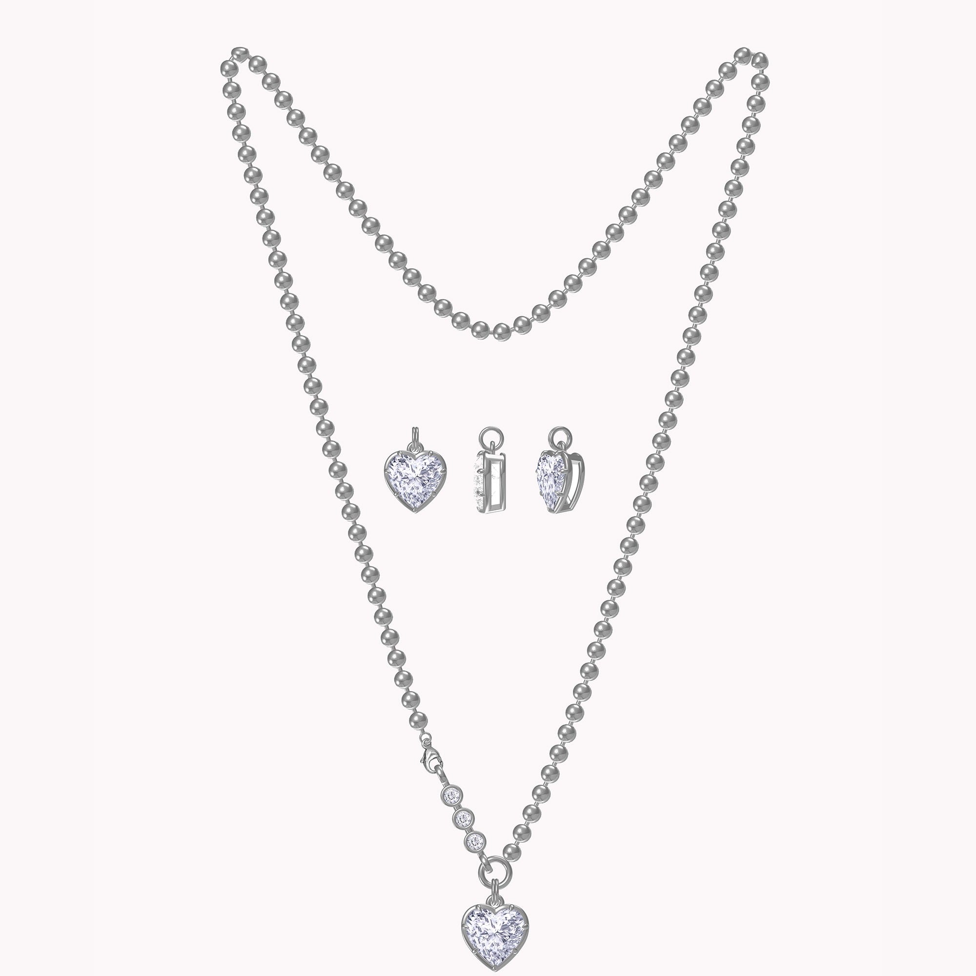 Heart and Round Lab Created Moissanite and Lab Grown Diamond Solitaire Pendant Necklace