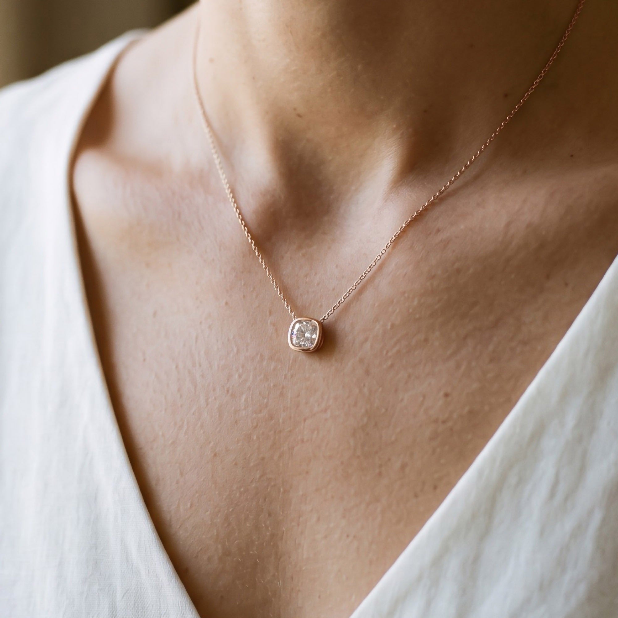 Cushion-Cut Solitaire Pendant Necklace | Lab-Grown Diamond