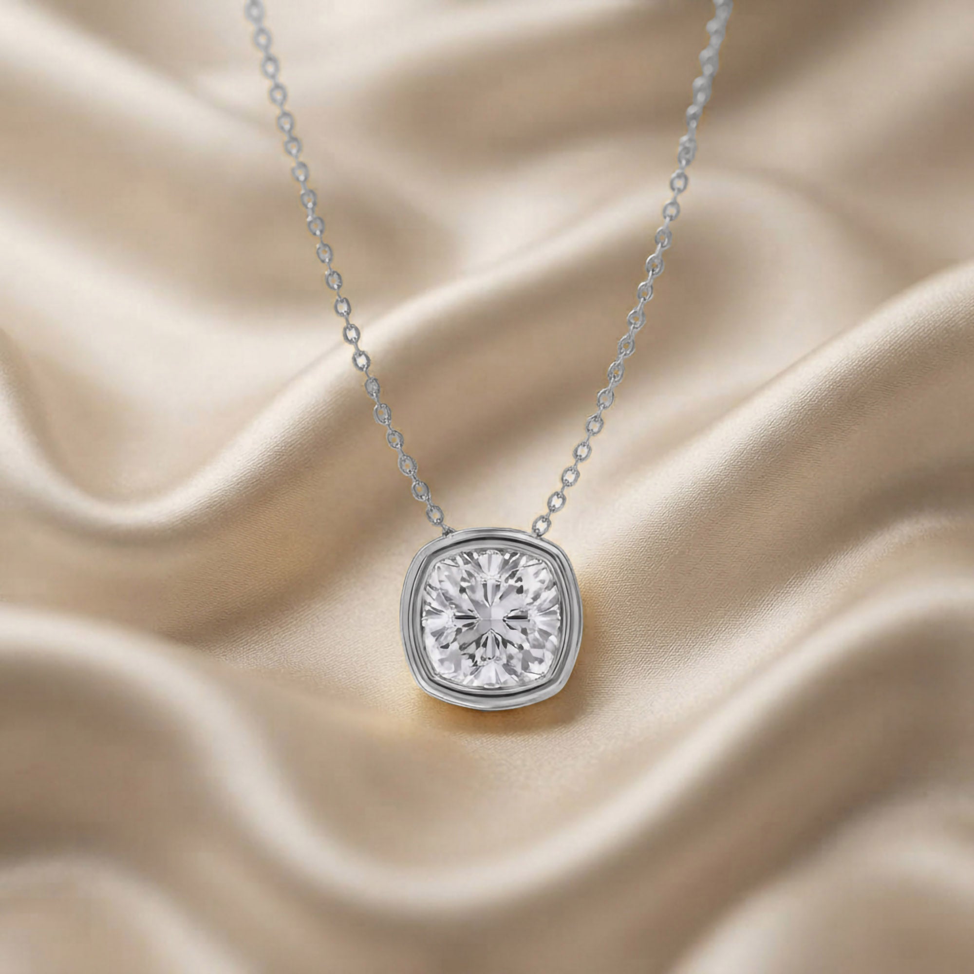 Cushion-Cut Solitaire Pendant Necklace | Lab-Grown Diamond