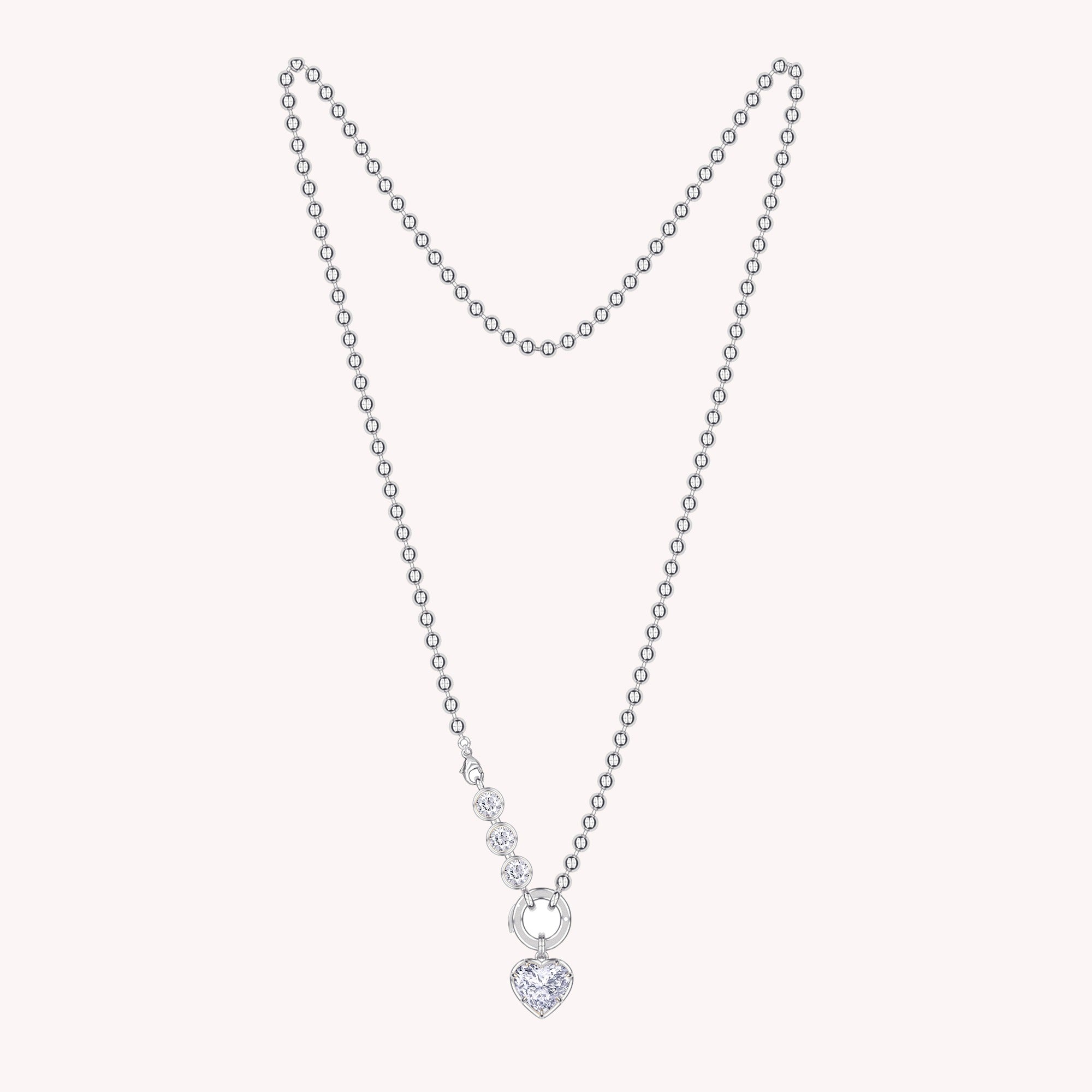 Heart Lab Created Moissanite and Round Lab Grown Diamond Solitaire Pendant Necklace