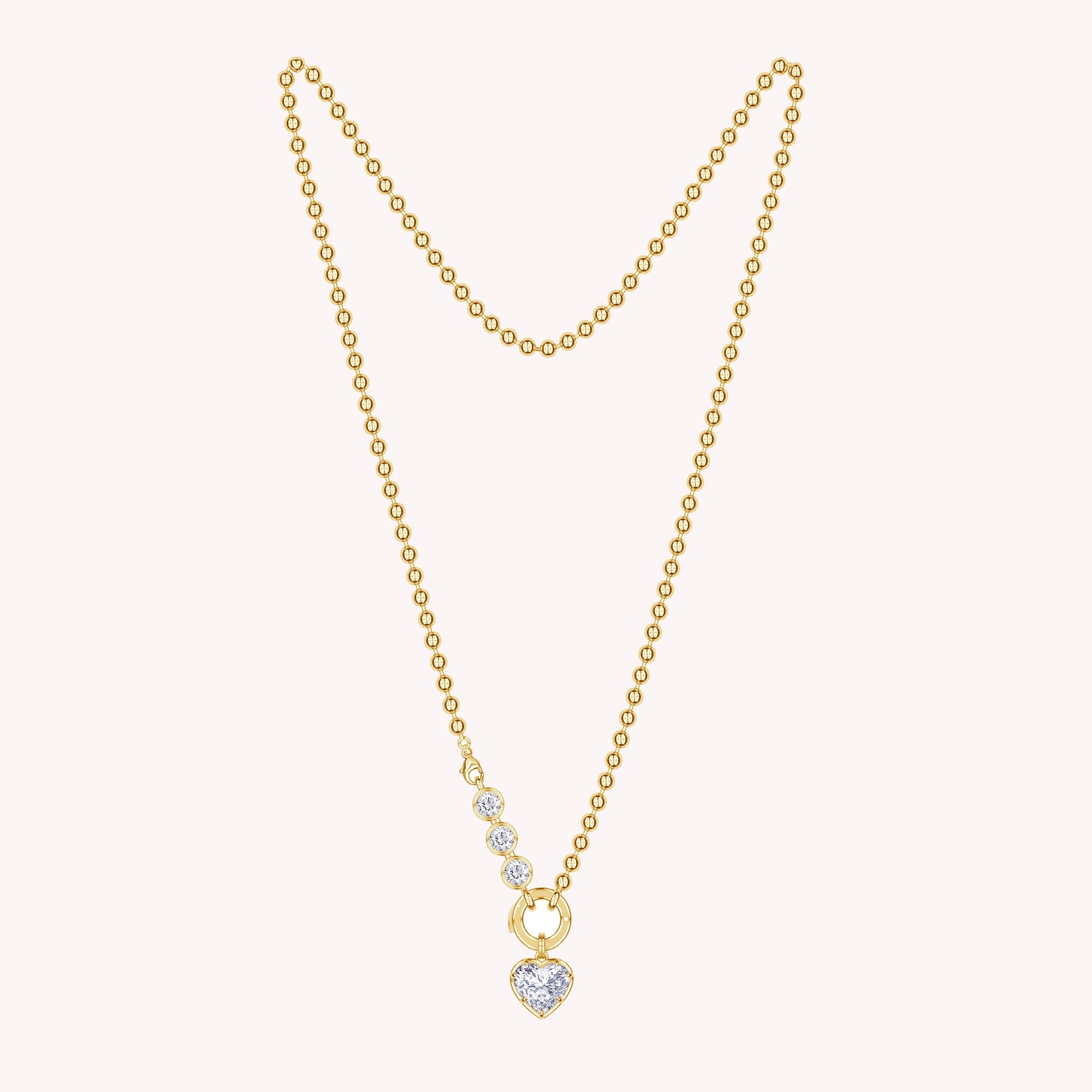 Heart Lab Created Moissanite and Round Lab Grown Diamond Solitaire Pendant Necklace