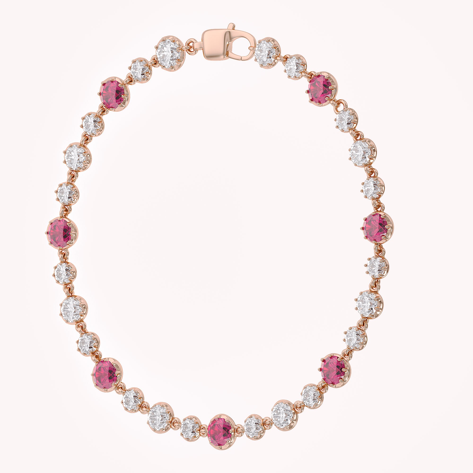 5.15 CT Alternating Lab Created Ruby & Lab Grown Diamond Bezel Tennis Bracelet 7"
