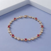 5.15 CT Alternating Lab Created Ruby & Lab Grown Diamond Bezel Tennis Bracelet 7"