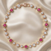 5.15 CT Alternating Lab Created Ruby & Lab Grown Diamond Bezel Tennis Bracelet 7"