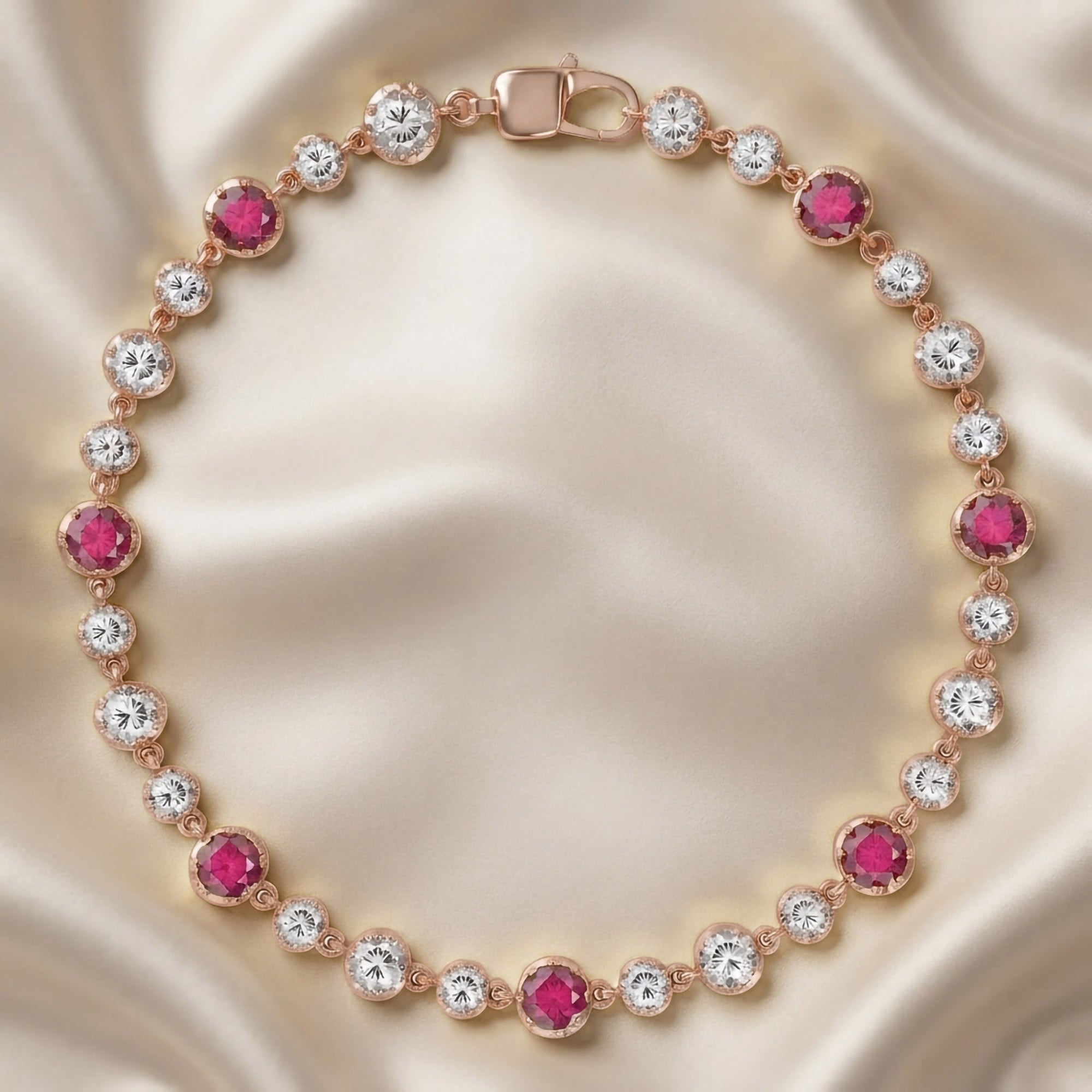 5.15 CT Alternating Lab Created Ruby & Lab Grown Diamond Bezel Tennis Bracelet 7"