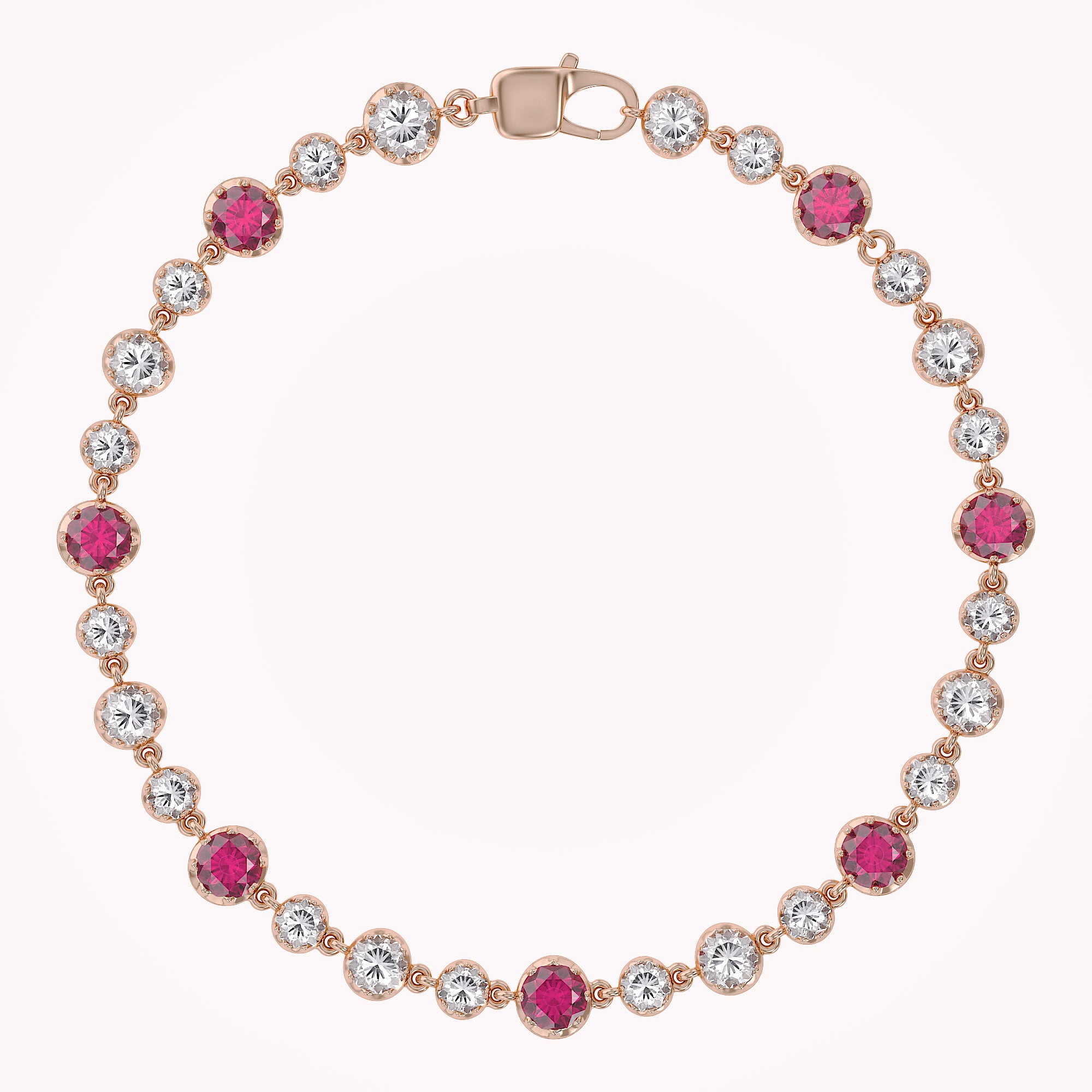 5.15 CT Alternating Lab Created Ruby & Lab Grown Diamond Bezel Tennis Bracelet 7"