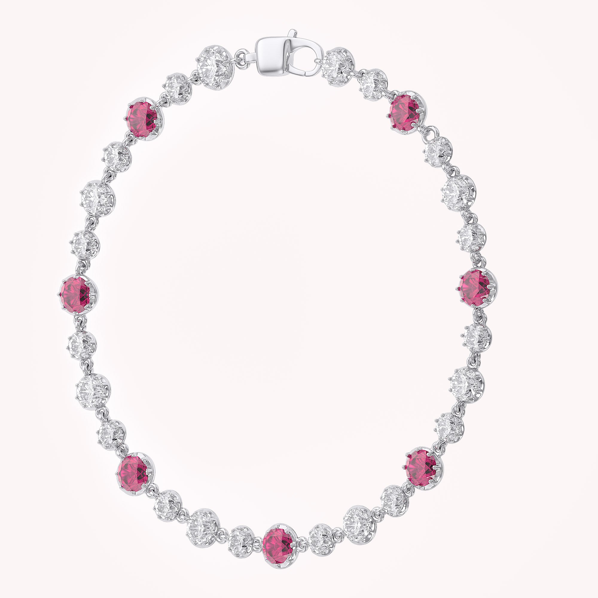 5.15 CT Alternating Lab Created Ruby & Lab Grown Diamond Bezel Tennis Bracelet 7"