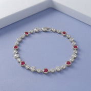5.15 CT Alternating Lab Created Ruby & Lab Grown Diamond Bezel Tennis Bracelet 7"