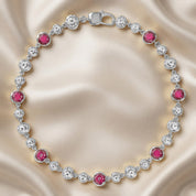 5.15 CT Alternating Lab Created Ruby & Lab Grown Diamond Bezel Tennis Bracelet 7"