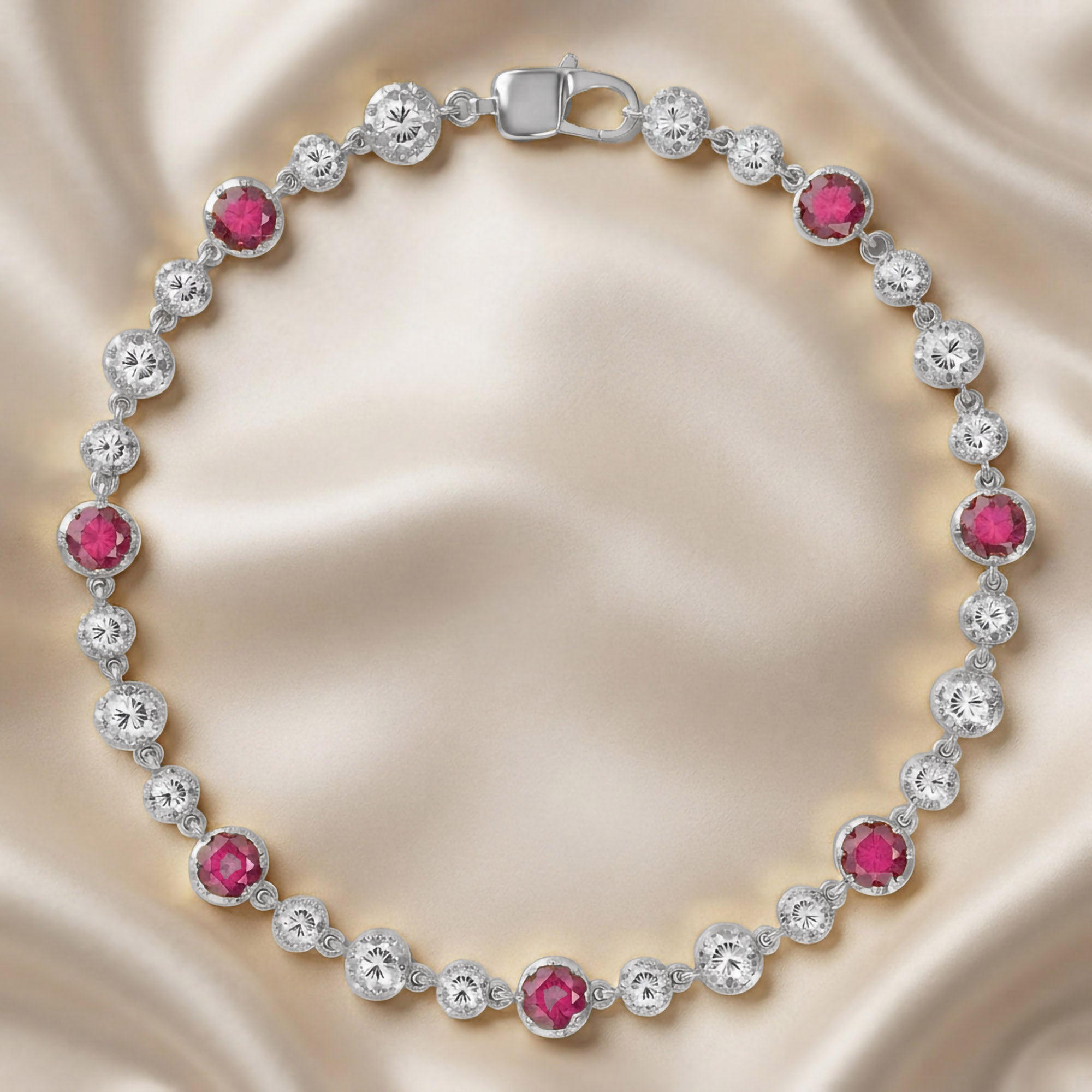 5.15 CT Alternating Lab Created Ruby & Lab Grown Diamond Bezel Tennis Bracelet 7"