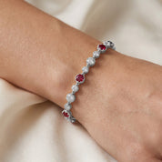 5.15 CT Alternating Lab Created Ruby & Lab Grown Diamond Bezel Tennis Bracelet 7"