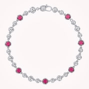 5.15 CT Alternating Lab Created Ruby & Lab Grown Diamond Bezel Tennis Bracelet 7"