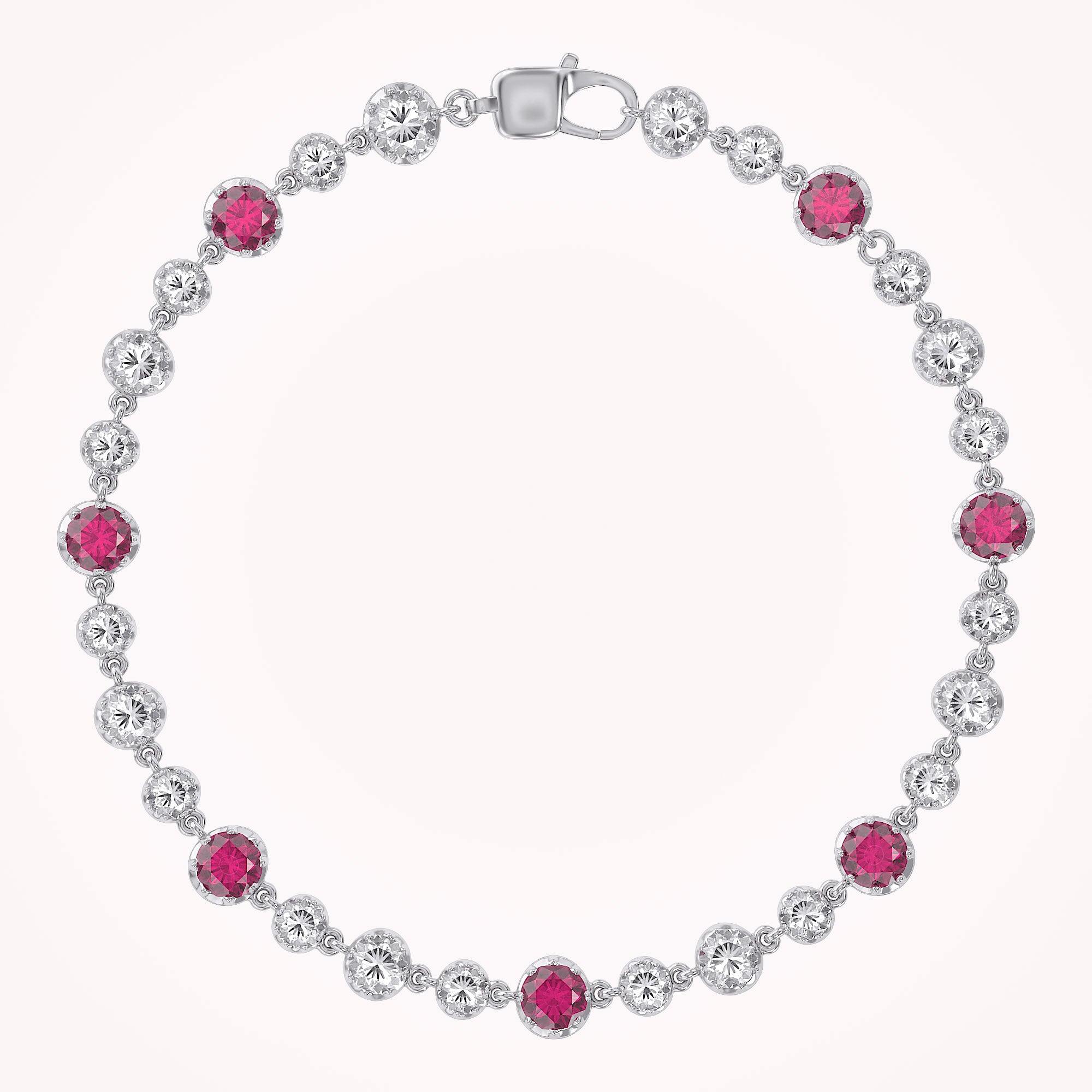 5.15 CT Alternating Lab Created Ruby & Lab Grown Diamond Bezel Tennis Bracelet 7"