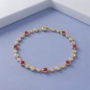 5.15 CT Alternating Lab Created Ruby & Lab Grown Diamond Bezel Tennis Bracelet 7"