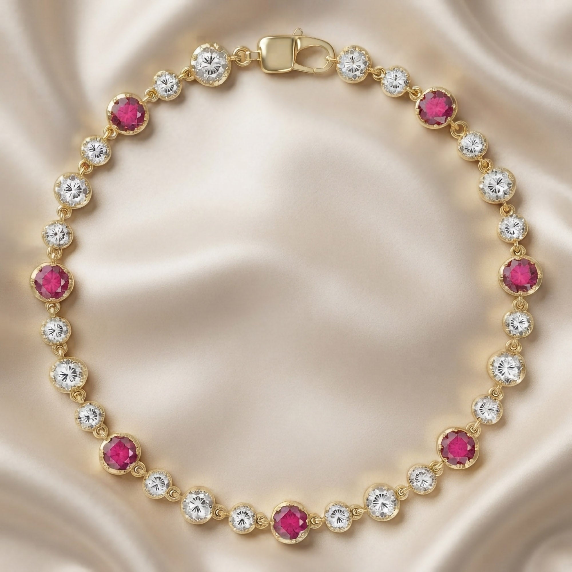5.15 CT Alternating Lab Created Ruby & Lab Grown Diamond Bezel Tennis Bracelet 7"