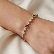 5.15 CT Alternating Lab Created Ruby & Lab Grown Diamond Bezel Tennis Bracelet 7"