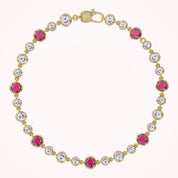 5.15 CT Alternating Lab Created Ruby & Lab Grown Diamond Bezel Tennis Bracelet 7"