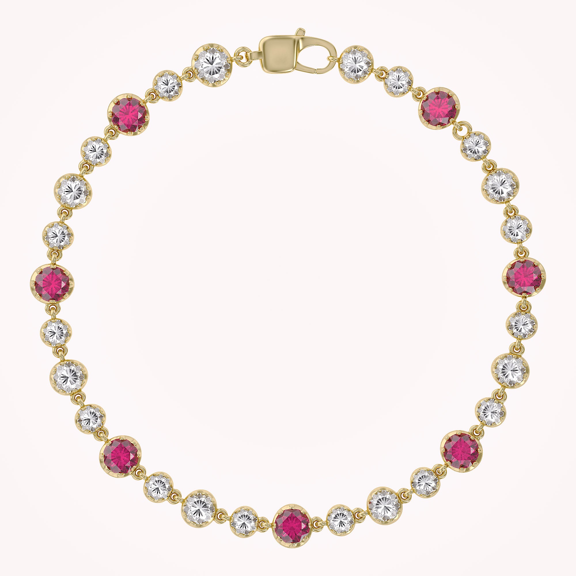 5.15 CT Alternating Lab Created Ruby & Lab Grown Diamond Bezel Tennis Bracelet 7"