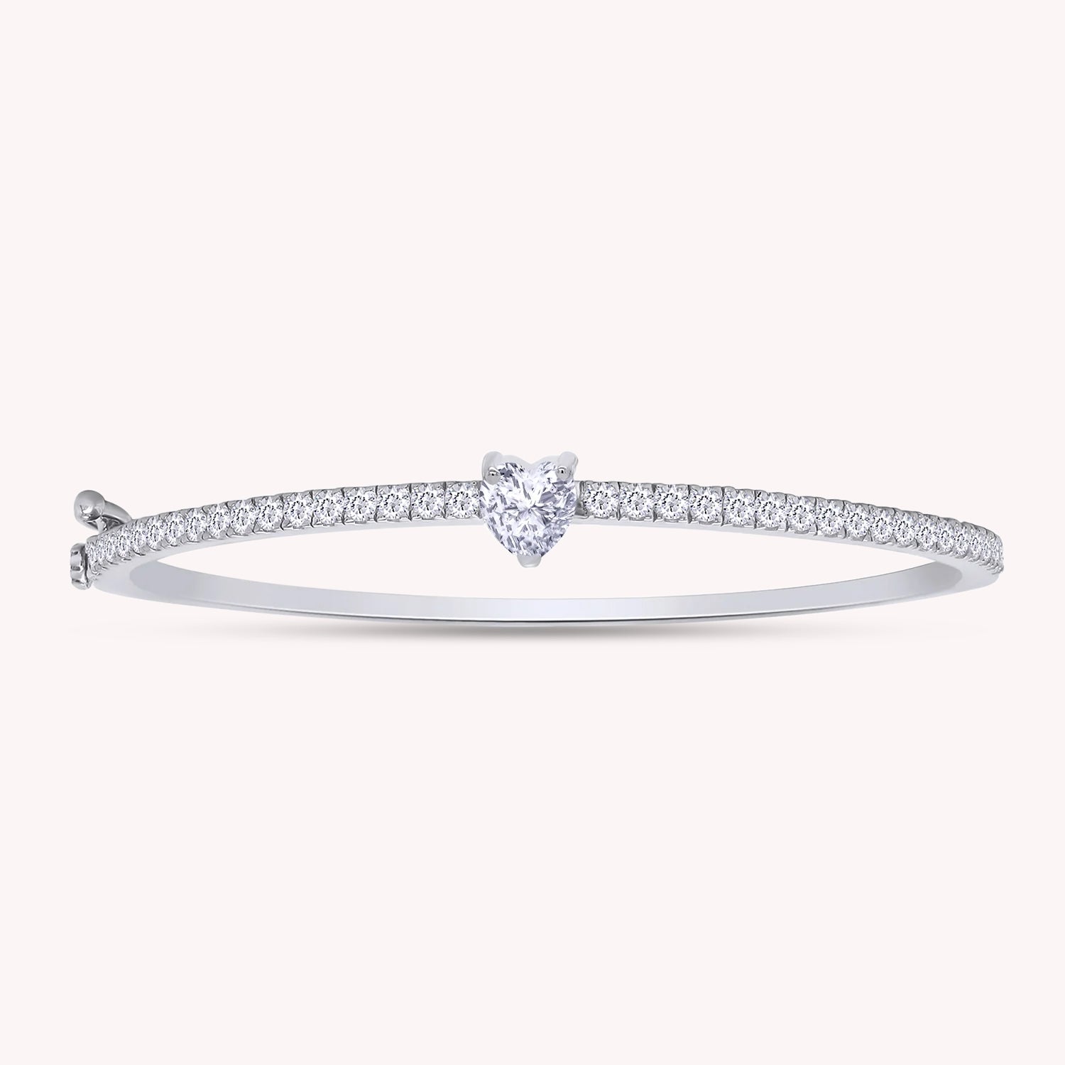 Heart & Round White Cubic Zirconia Tennis Bangle Bracelet