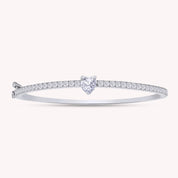Heart & Round White Cubic Zirconia Tennis Bangle Bracelet
