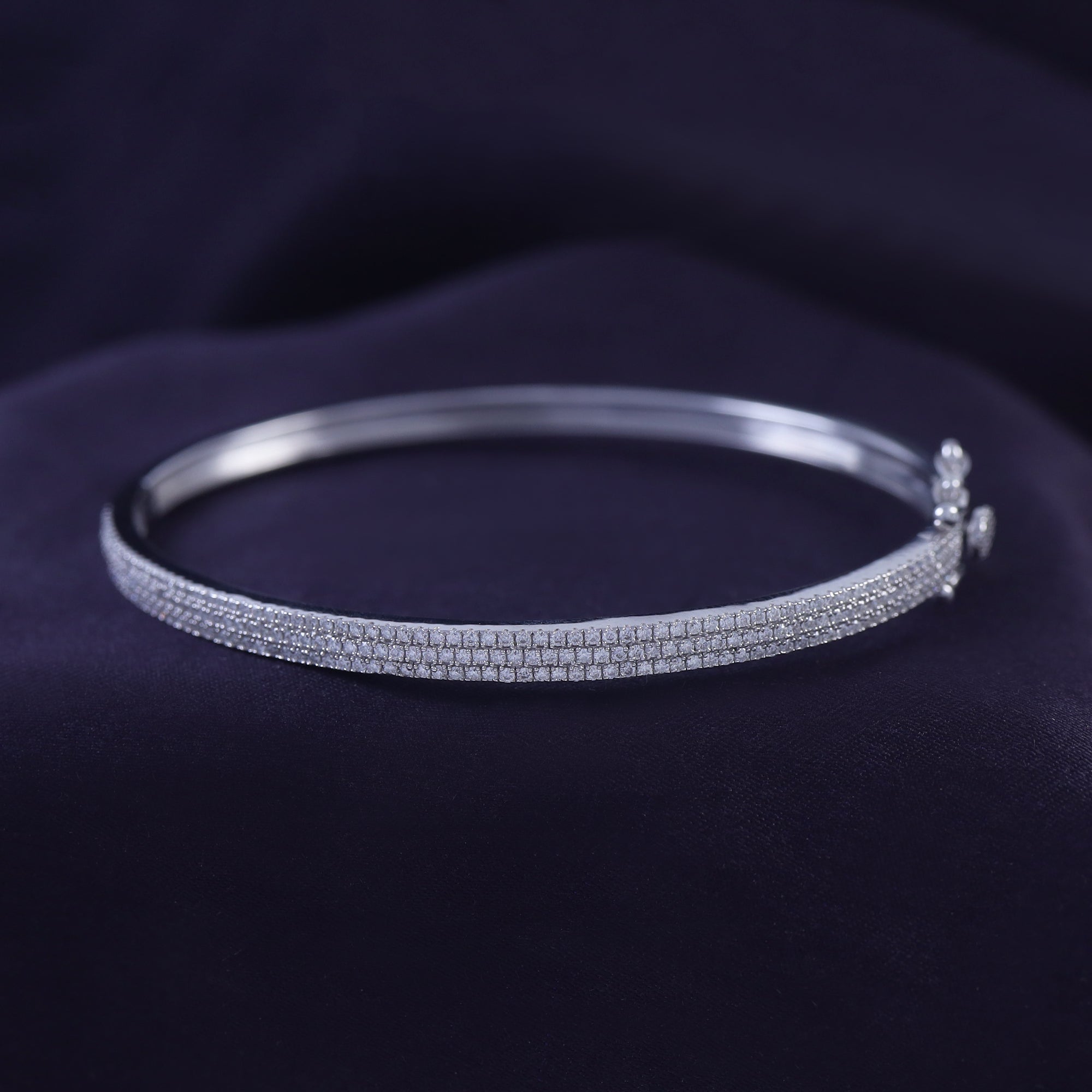 Pave Set 3-Row Cubic Zirconia Bangle Bracelet