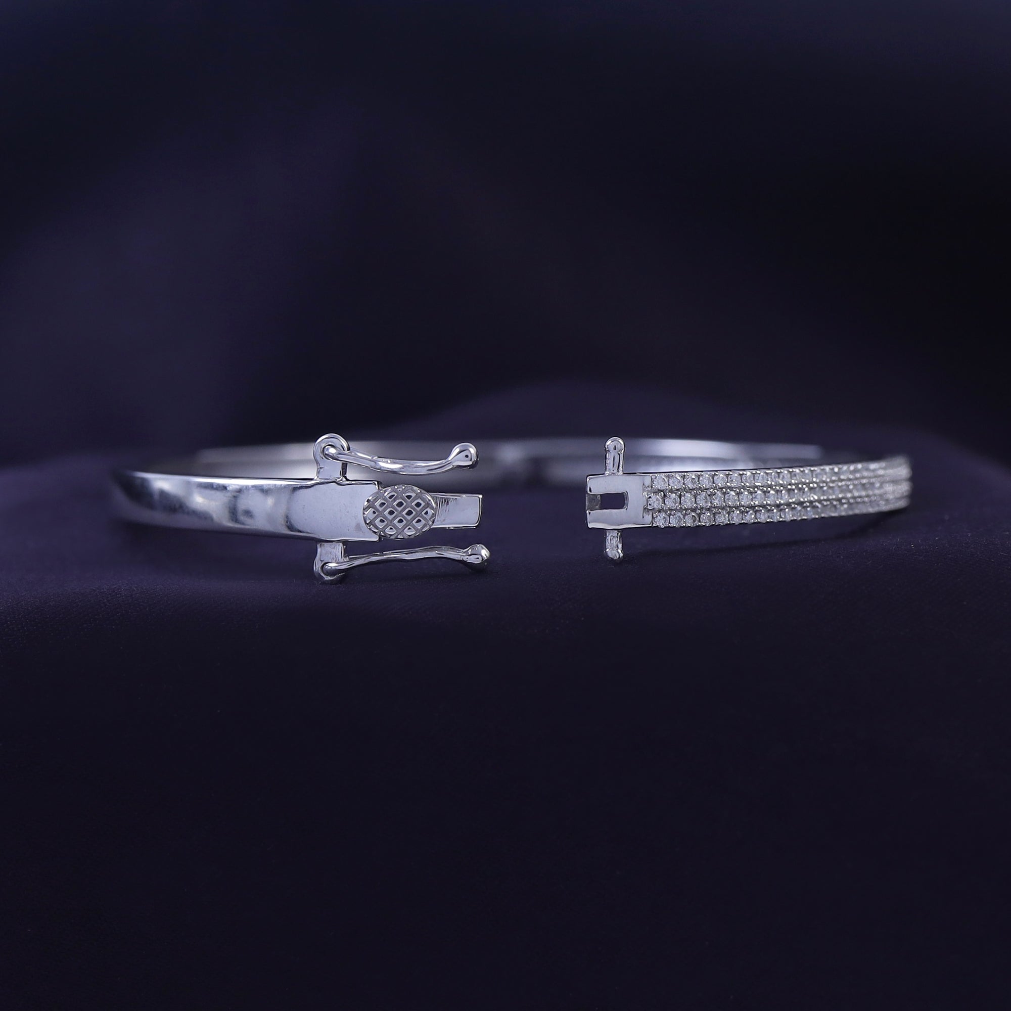 Pave Set 3-Row Cubic Zirconia Bangle Bracelet