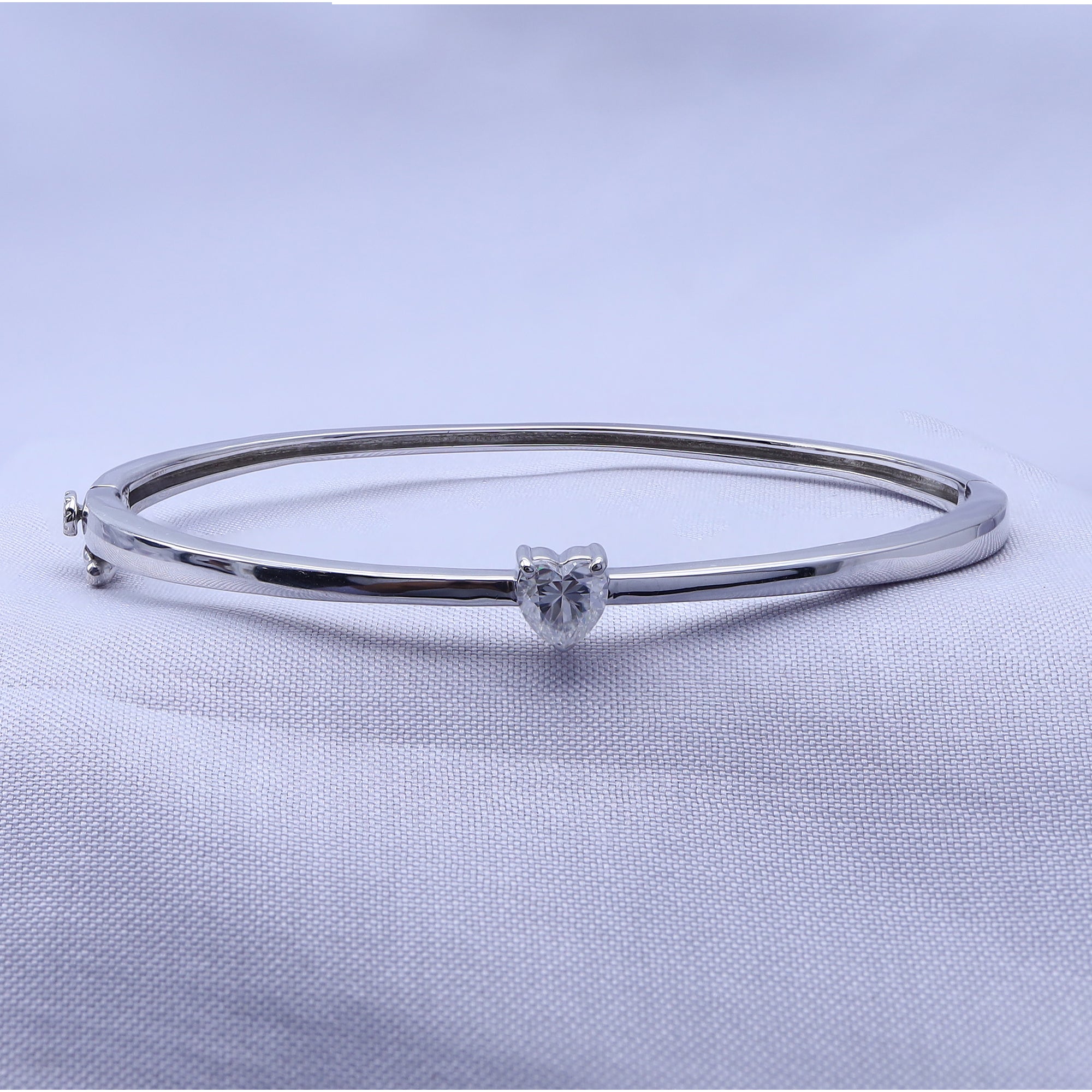 Heart Shape Lab Created Moissanite Solitaire Bangle Bracelet