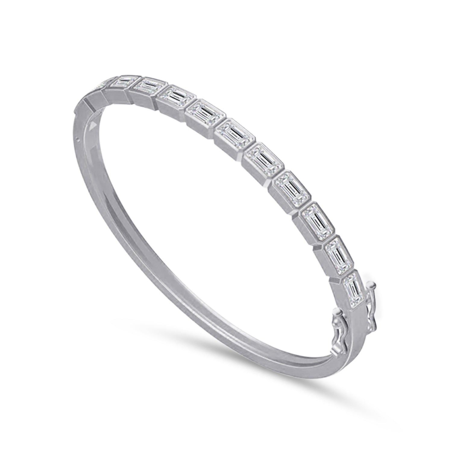 Emerald Shape Lab Created Moissanite Classic Tennis Bangle Bracelet
