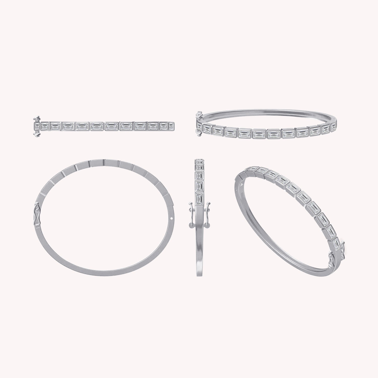 Emerald Shape Lab Created Moissanite Classic Tennis Bangle Bracelet